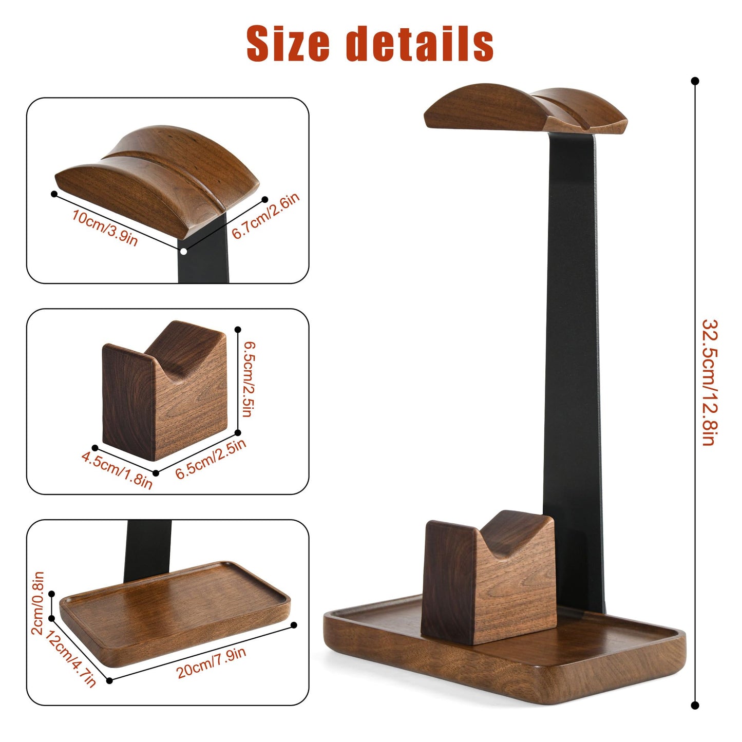 Damuzhi Headphone Stand with Gaming Controller Holder, Walnut Wood Headphone Stand with Gifts for Gamers, Gaming Accessories for Desk