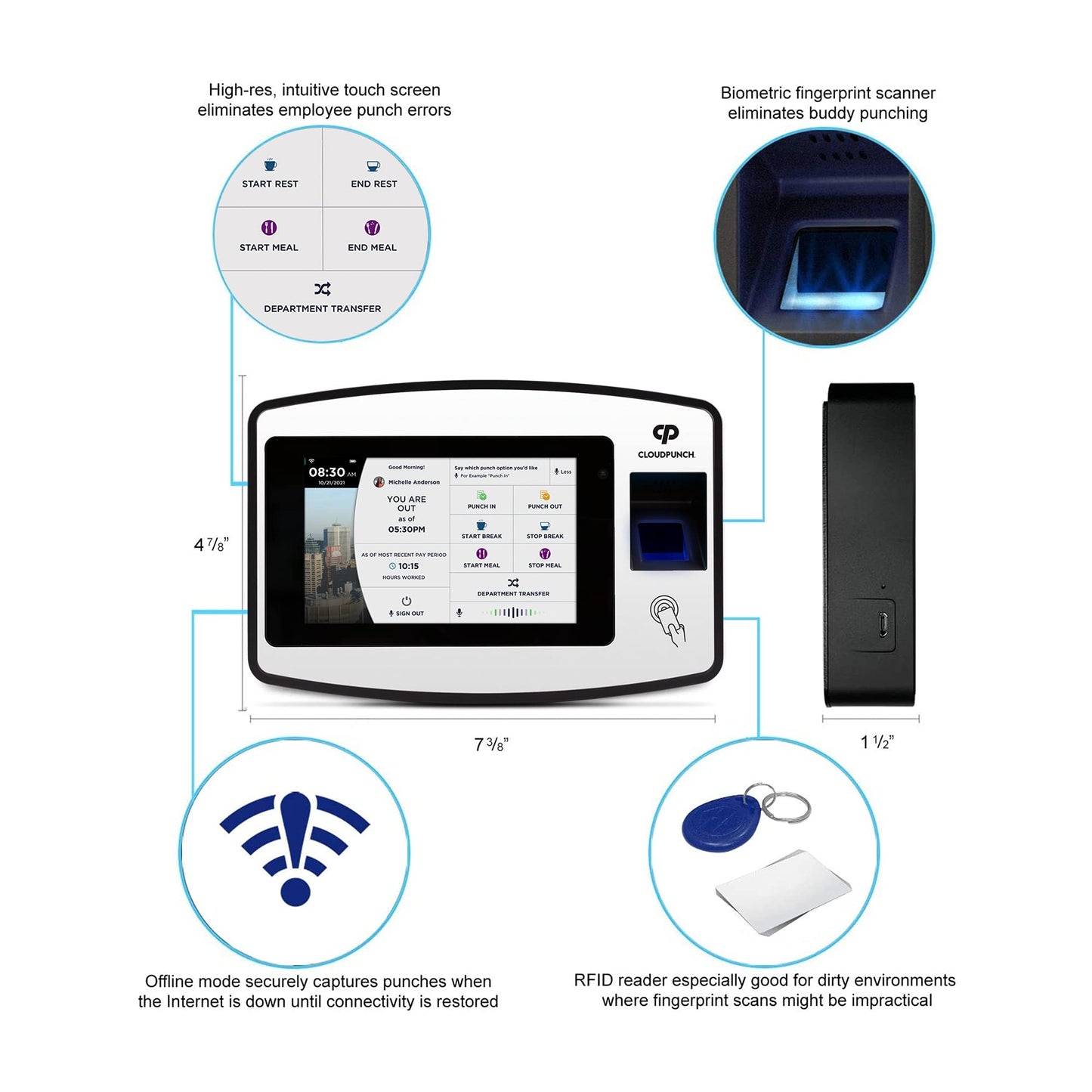 Acroprint CloudPunch Time Clock for Employees Small Business – Biometric Fingerprint Time Clock System with Proximity Card Reader and PIN Punching, Ideal Clock in Machine for Employees
