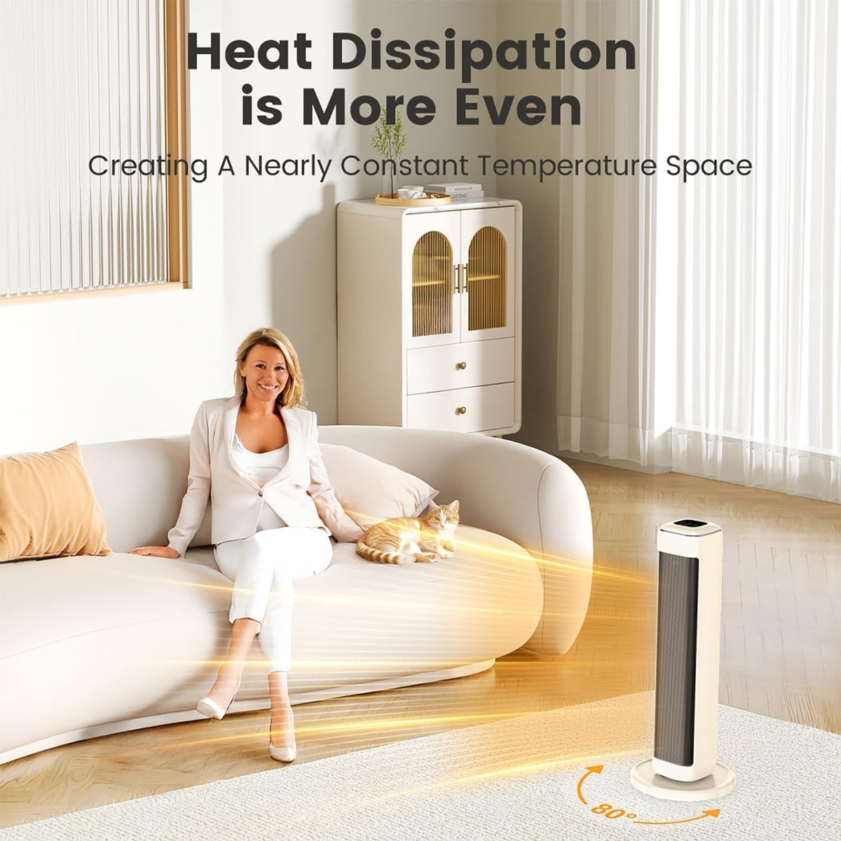25" Space Heaters For Indoor Use Large Room, Electric Heaters For Indoor Use with Thermostat, Oscillating Room Heaters with Timer, Remote Control, Overheat Protection Tower Heater for Bedroom (Beige)