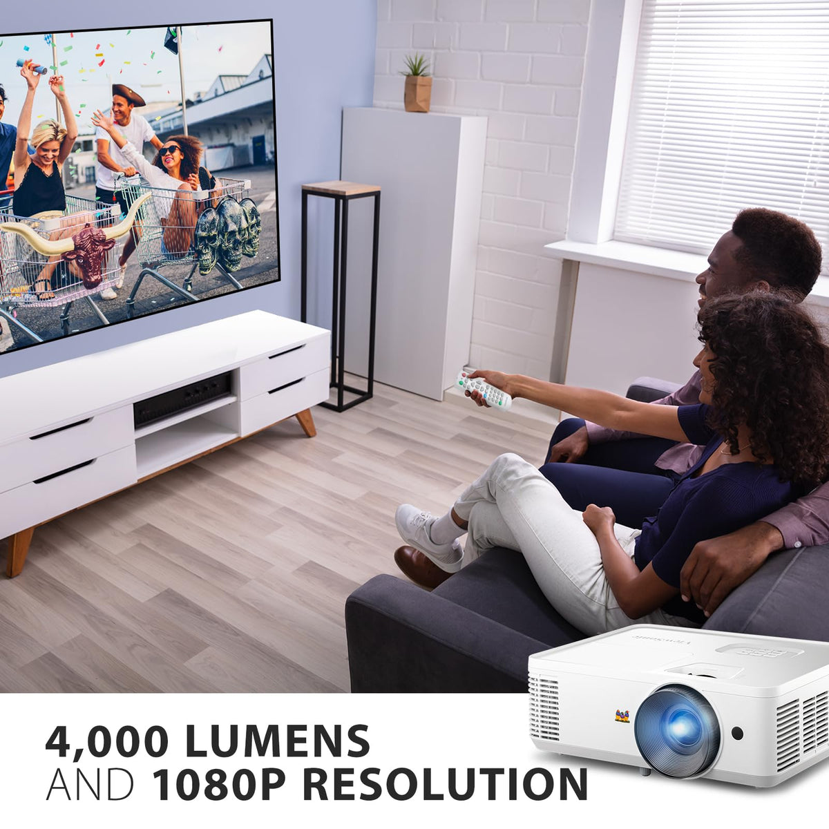 ViewSonic PA503HD 4000 Lumens 1080p Projector, Full HD High Brightness for Home Theater and Living Rooms, 1.1x Optical Zoom, Auto Keystone, Dual HDMI, and USB Inputs