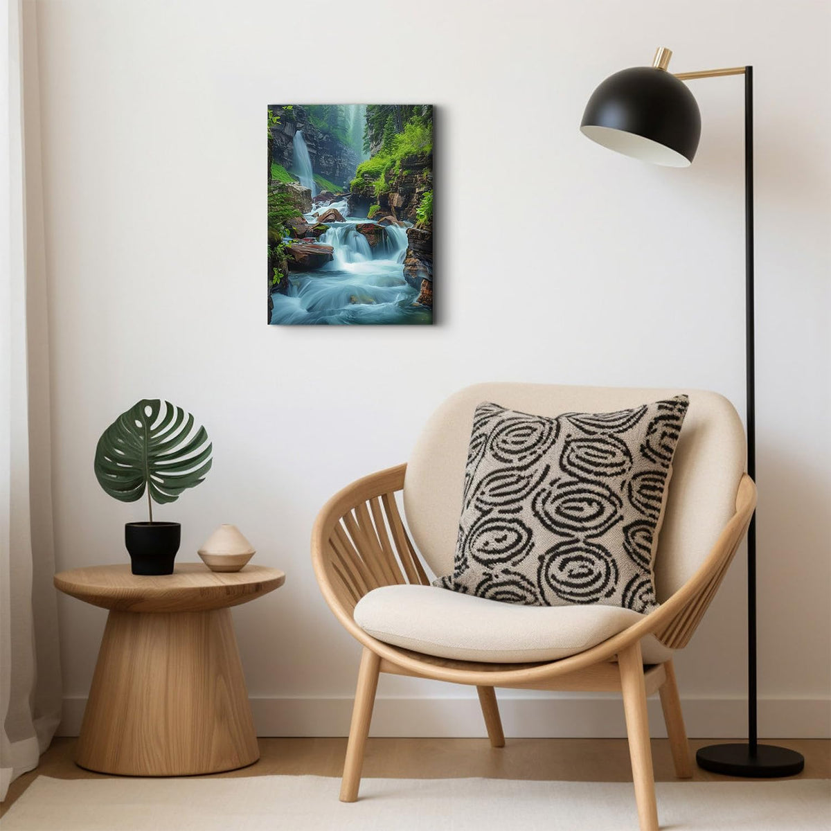 Waterfall Canvas Wall Art Nature Forest Pictures Zen Wall Decor Bathroom Decor Virginia Falls Landscape Poster Prints Tropical Mountain Scenery Painting Artwork Spa Living Room Home Decorations 12x16”