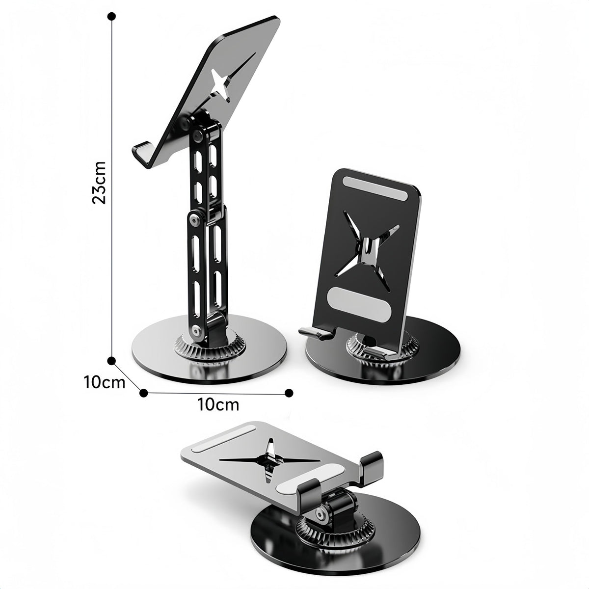 Briteroh All-Metal Cell Phone Stand 360° Rotatable & Height Adjustable - 25KG Super Load-Bearing, Foldable Desk Stand for Phone, Compatible with iPhone 17/16/15/14 (Black)