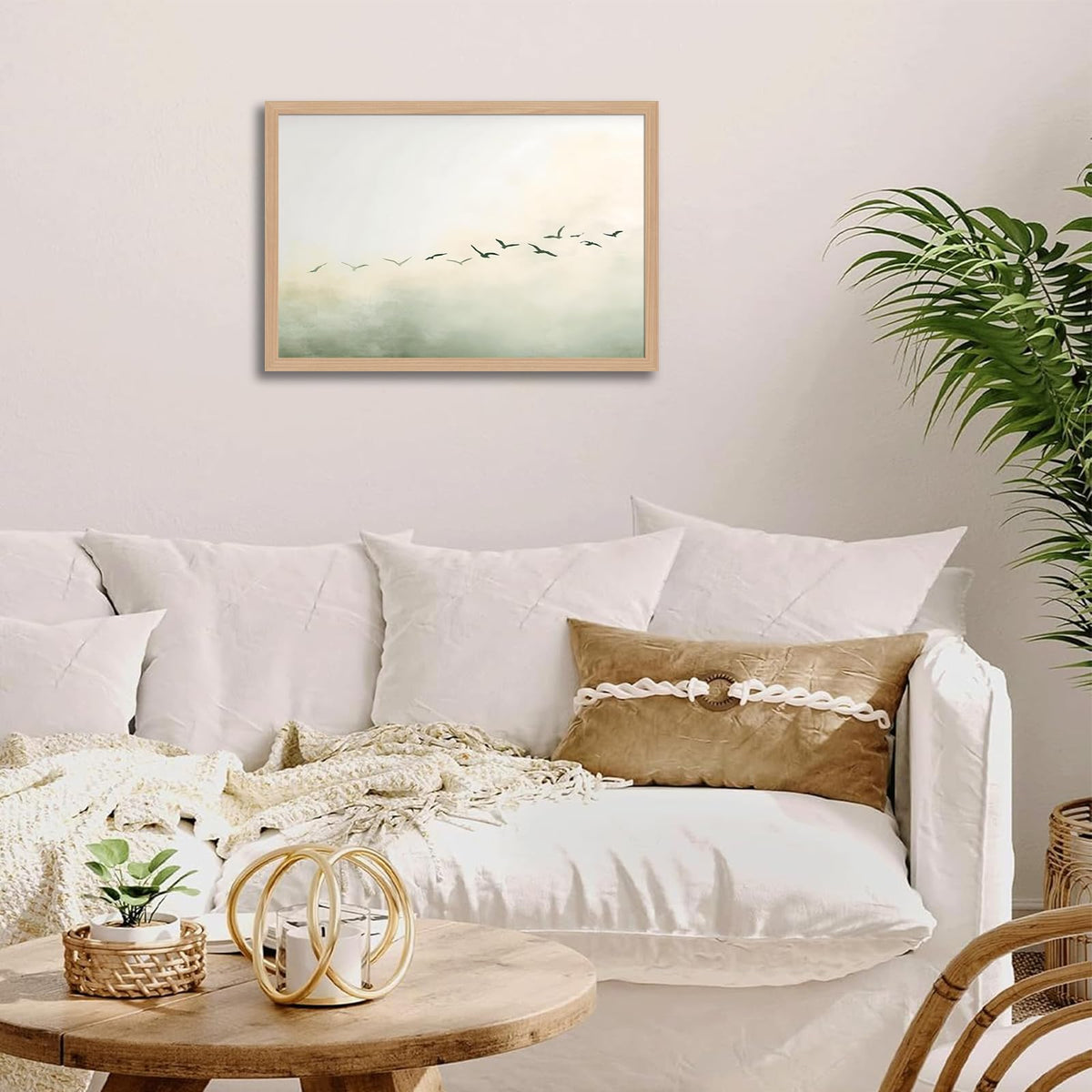skysoon Minimalist Bird Wall Art, Abstract Fog Landscape Canvas Print, Neutral Japandi Nordic Artwork, Modern Calm Wall Decor for Living Room Bedroom Office 12x16 Inch