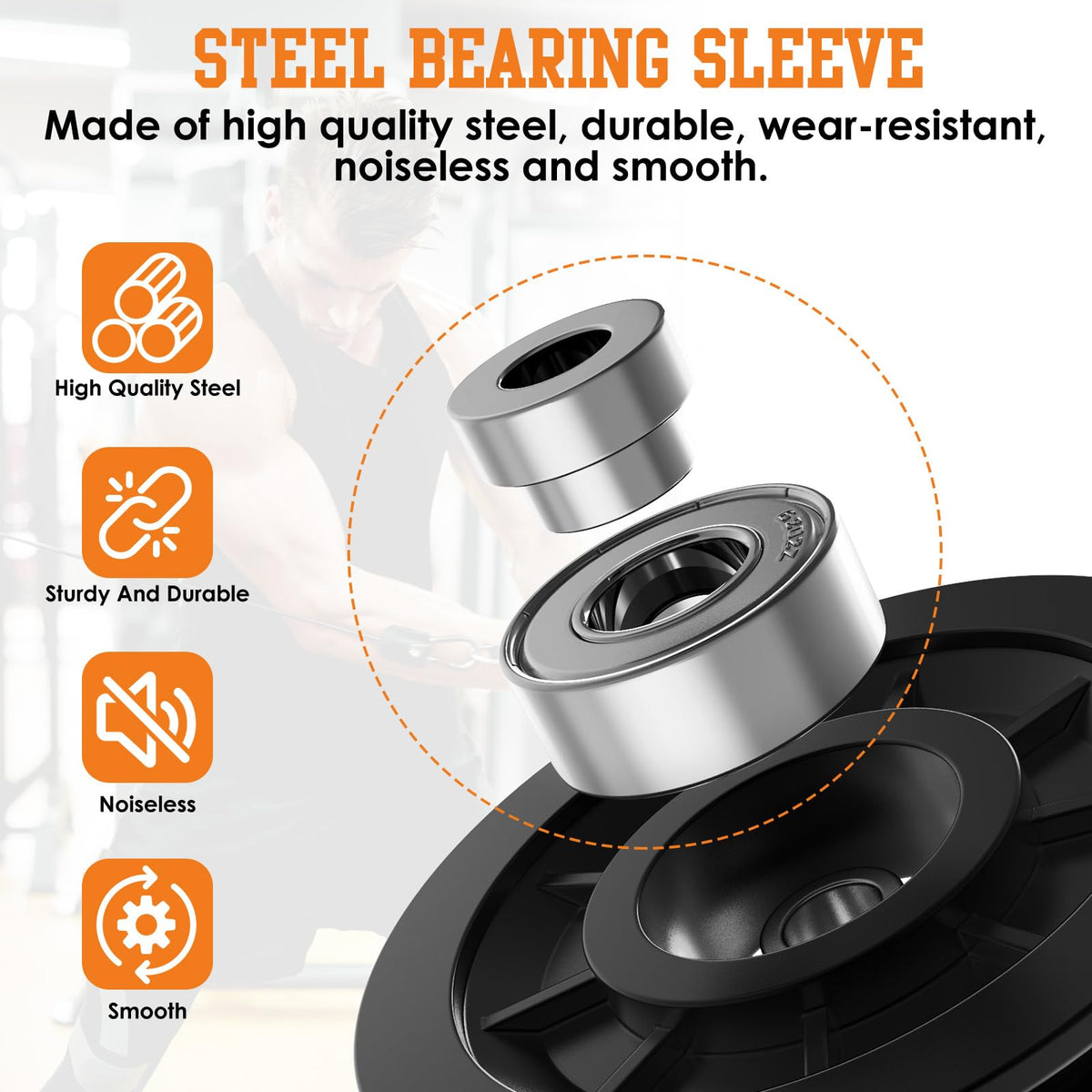 Anobeyi 90mm/3.5" Nylon Bearing Gym Pulley Wheel, Universal Exercise Replacement Pulleys for Home Gym Equipment Parts, Cable Machine Accessories, Garage Door Wheel System (Black-1pc)