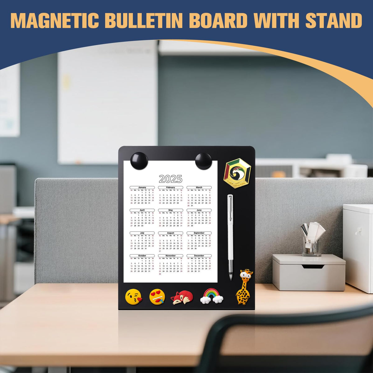 2 Pcs Large Magnetic Bulletin Board with Stand, 12x10inch Metal Magnet Display Board, Tabletop Memo Board, Memo Display Easel Stand with 4 Magnets for Home School Office