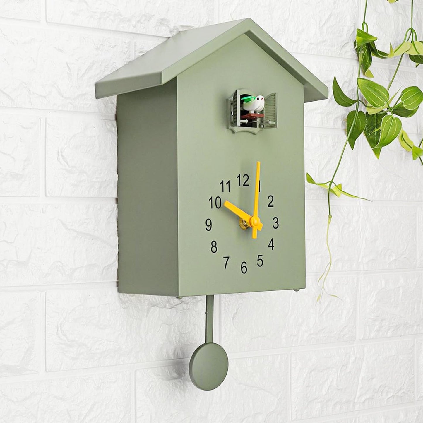 CHEOTIME Modern Cuckoo Clock, Bird House Design Wall Clock, Automatic Bird Call 6am to 9pm, Silent Movement, Decorative Pendulum Clock for Living Room Bedroom Kitchen Office
