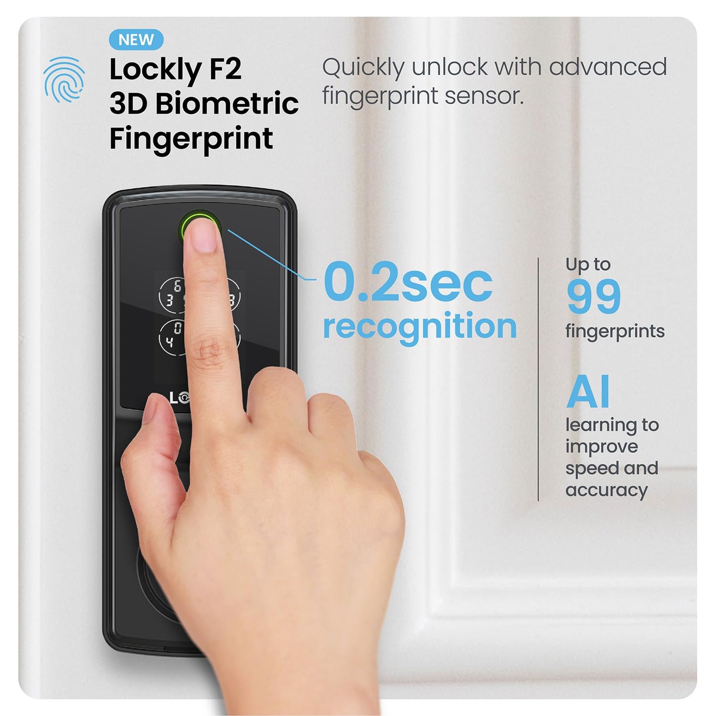 Lockly Secure Pro (Latest Version), Smart Lock with Built-in Wi-Fi, New-Gen Fingerprint Door Lock, Keyless Entry Deadbolt, PIN Genie Keypad, Auto Lock, App Remote Control, Easy Installation