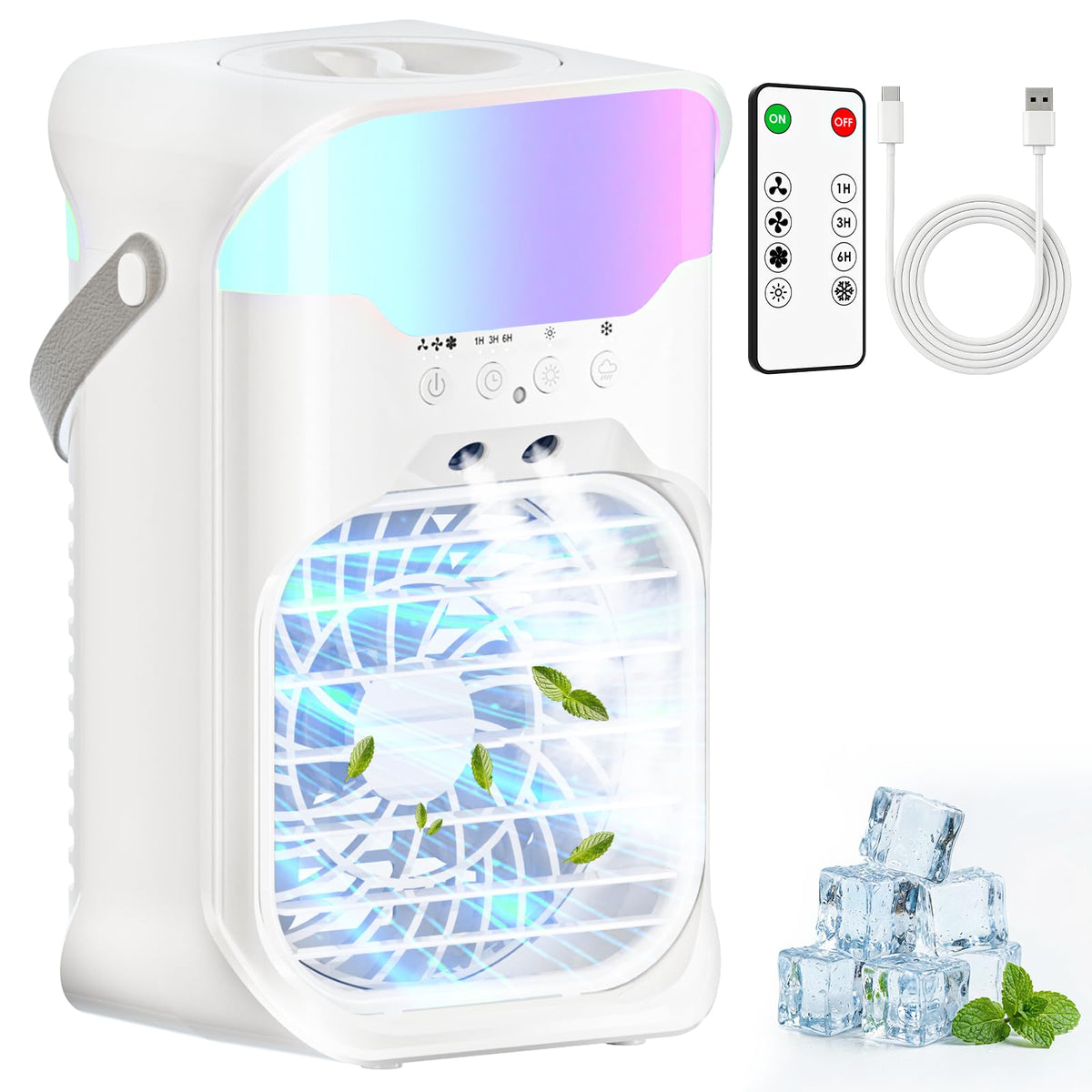 Portable Air Conditioners, Air Conditioner, Dual Nozzle AC Unit with Remote Control, 1600ML Tank, 3 Speeds, Timer & 70° Adjustable Airflow, Evaporative Mini Air Conditioner for Bedroom, Office Camping