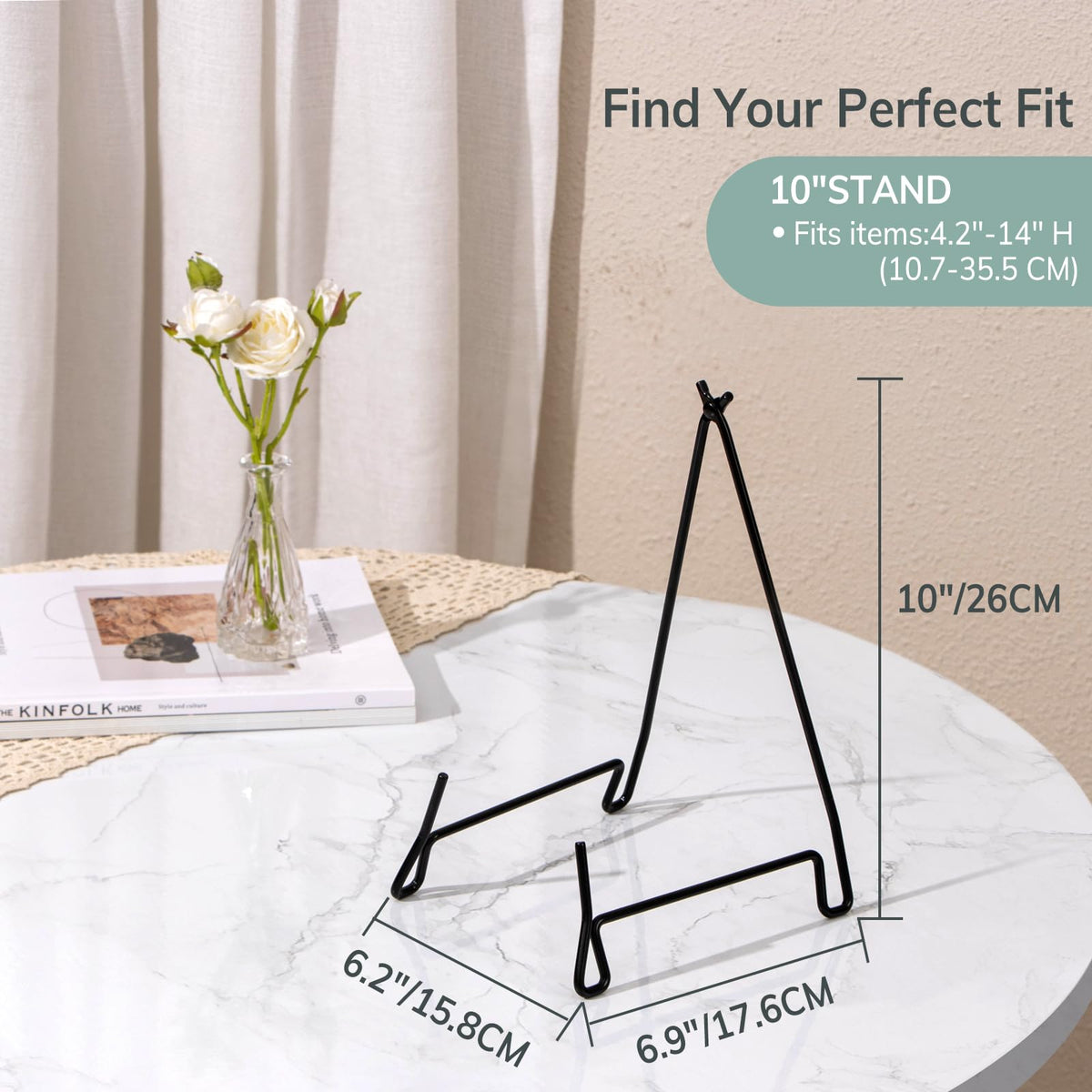 PUERSI 2 Pack Bowl Display Stand, 10 Inch Iron Bowl Holder, Large Plate Stands for Display Large Deep Plates, Platters, Easels, Dishes, Frame, 10" H X 6.2" W X 6.9" D (For Bowls under 5" in Depth)