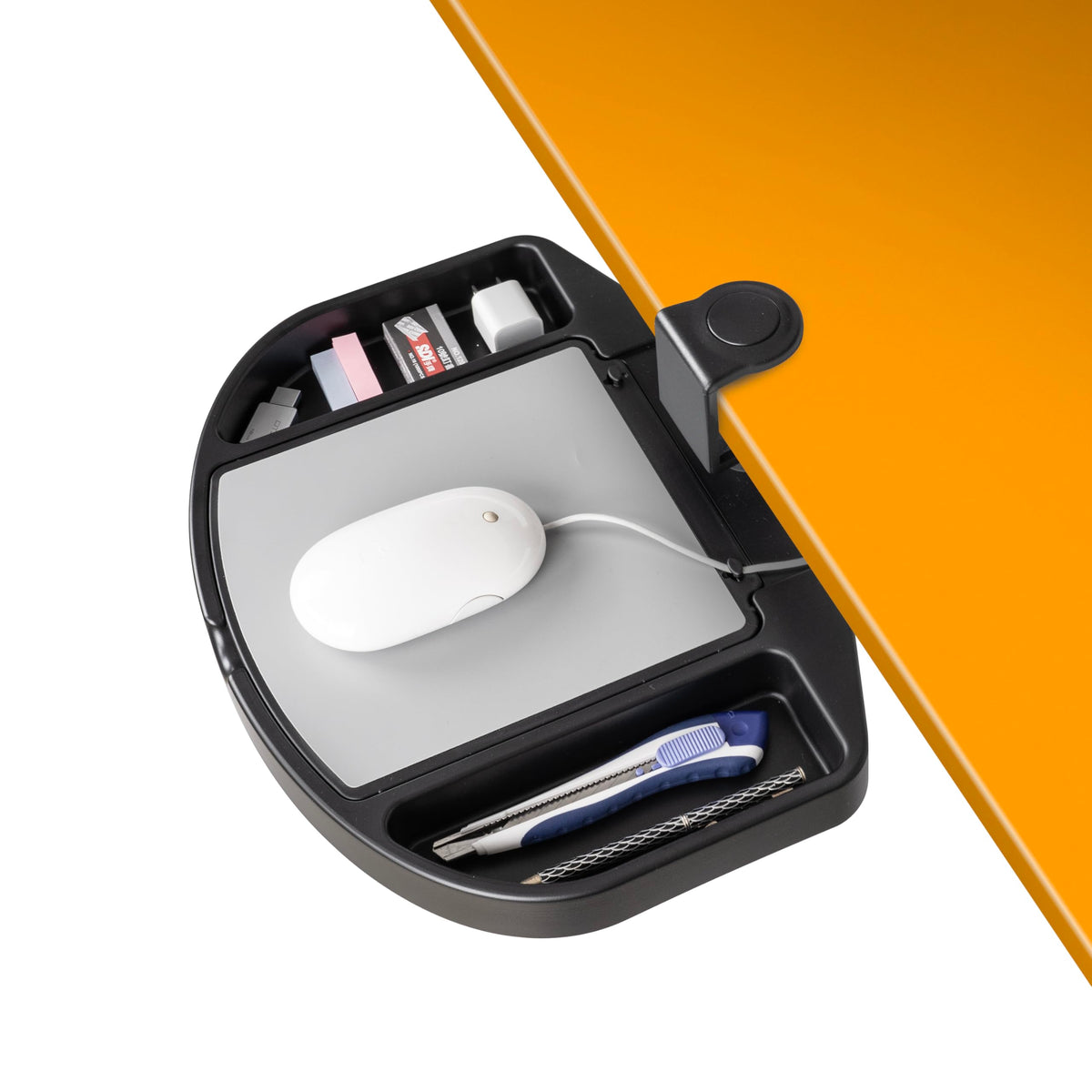 EHO Clamp-On Desk Organizer, Multifunctional with Pencil Drawer, Mouse Pad Storage, Swivel, Spill-Proof, Under Desk Storage, Easy Installation, Reduces Clutter, TAA-Compliant