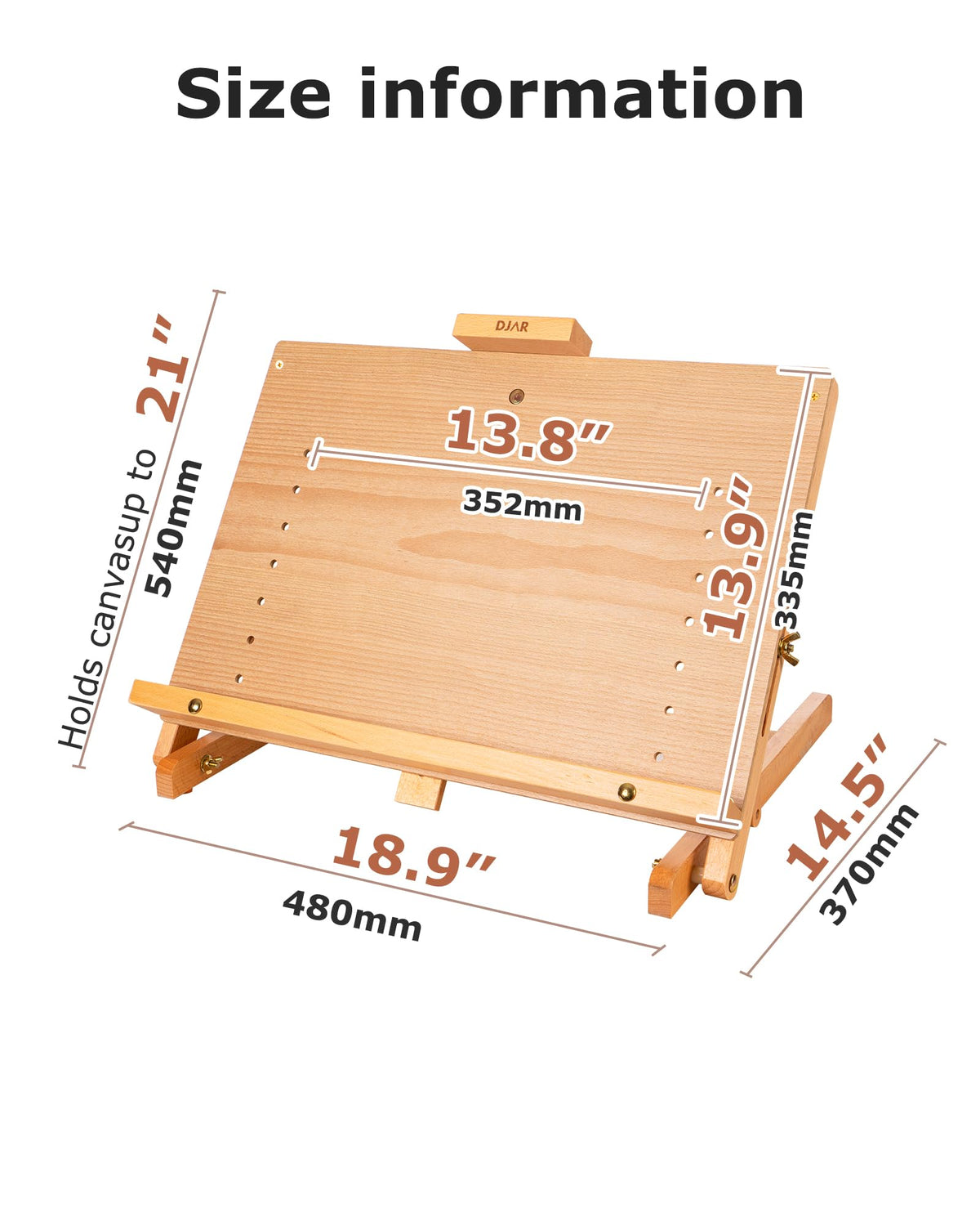 DJAR Tabletop Easel for Painting, Adjustable Solid Beech Wood Table Top Easel Stand for Artists & Adults, Sketching Drawing Board Hold Canvas up to 23", Natural