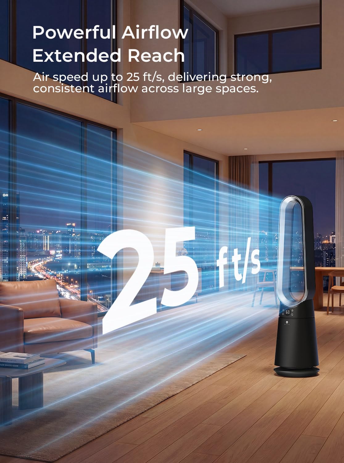 ULTTY Bladeless Fan for Bedroom, 20 Speeds & 3 Modes, Standing Fan with Remote, 8H Timer, 38" Quiet Tower Fan, 120° Oscillation, Powerful 25ft/s Airflow Cooling Fan for Home Office, CR062 Black