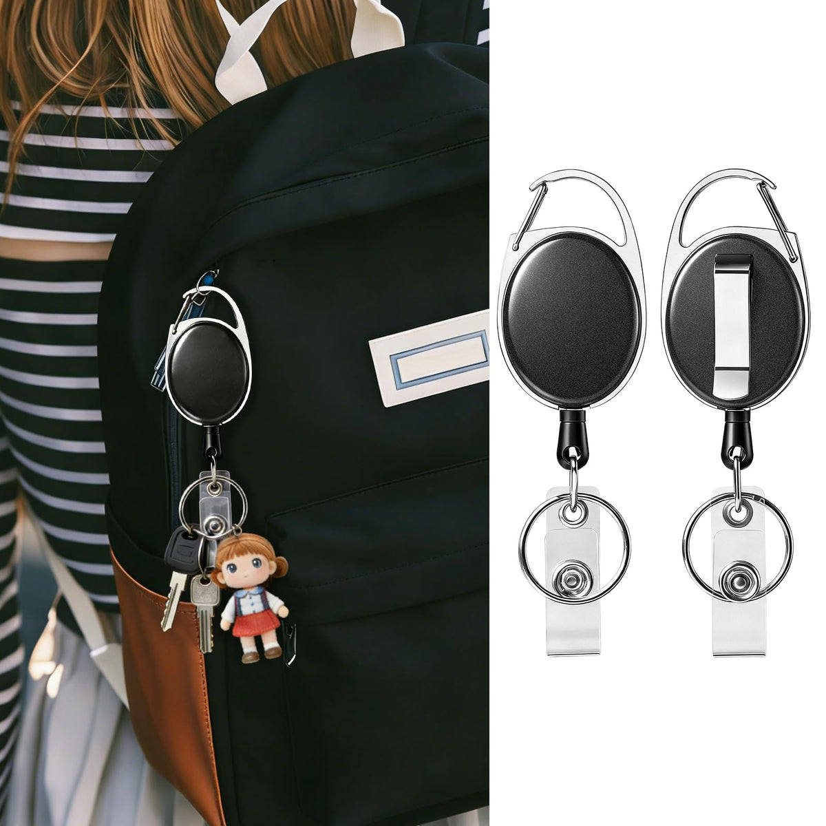 24 Pack Retractable Badge Holders,Retractable Badge Reels with Carabiner Reel Clip and Key Ring for Office Work,Hospitals and Outdoor