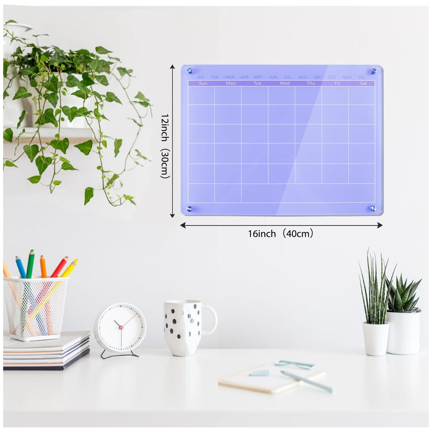 Marribol Acrylic Calendar for Wall,15.7''x11.8'',Acrylic Wall Calendar with Dry Erase Surface,Acrylic Monthly Calendar for Wall,Purple Dry Erase Board for Home Office School-PGYL-Pu-3040
