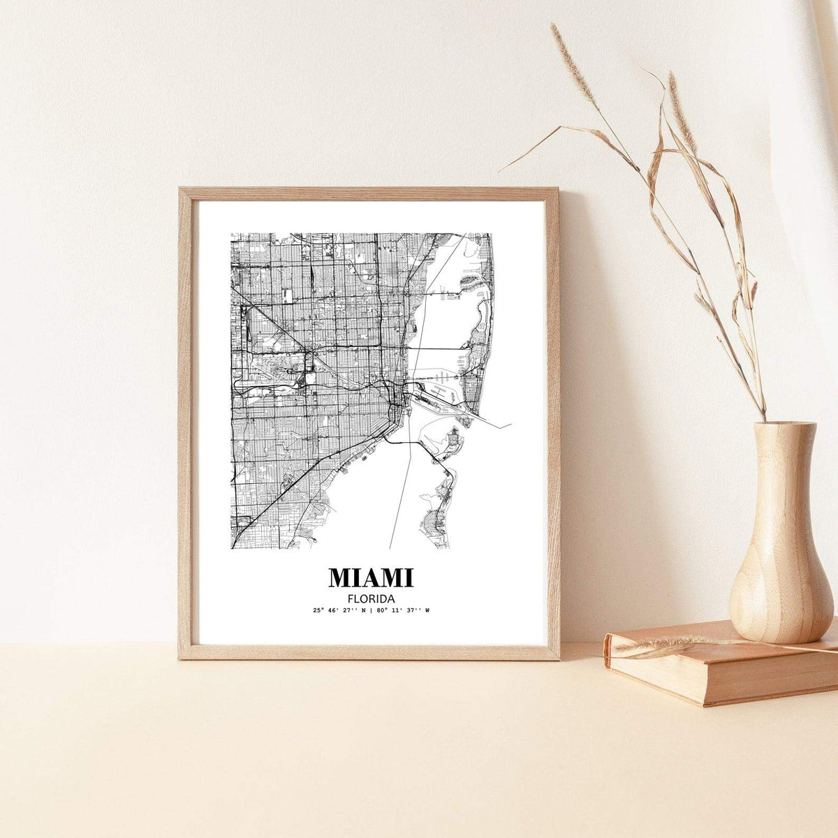 Eleville 11X14 Unframed Miami Florida City View Abstract Road Modern Map Art Print Poster Wall Office Home Decor Minimalist Line Art Hometown Housewarming wgn403