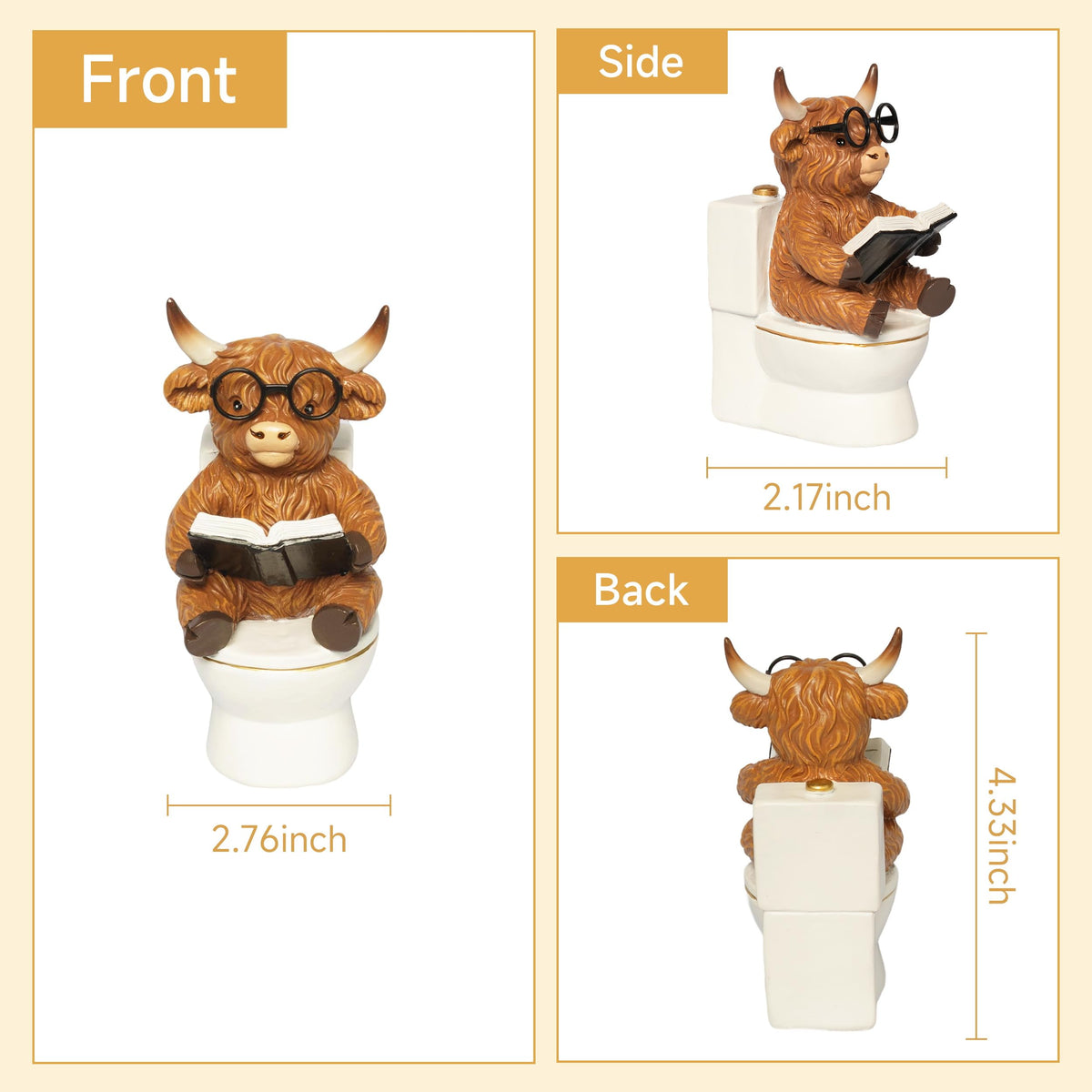 YeehaWhoo Highland Cow Bathroom Decor, Highland Cow Gifts for Women, Cow Figurine with Bathtub/Toilet/Tissue, Xmas Rustic Resin Ornaments Statue for Farmhouse Kitchen Home Table Christmas Decoration