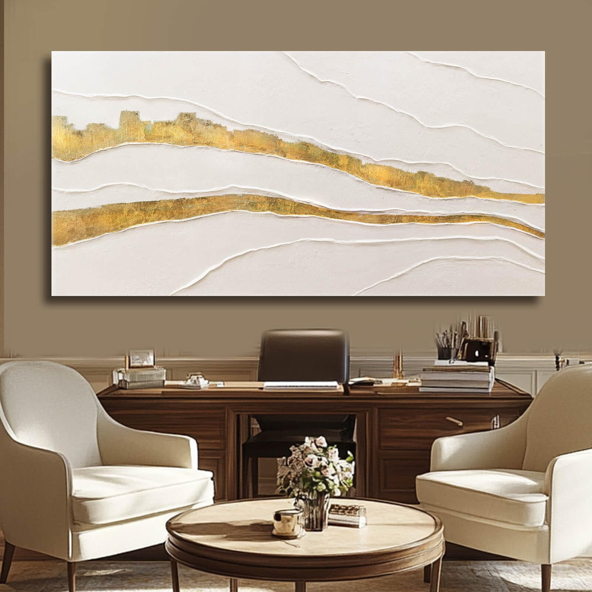 VAYIMDH Canvas Abstract Art White Large Wall Decorations for Living Room Gold Foil Abstract Wall Hanging Oil Painting for Office 29"x 58" Home Decor