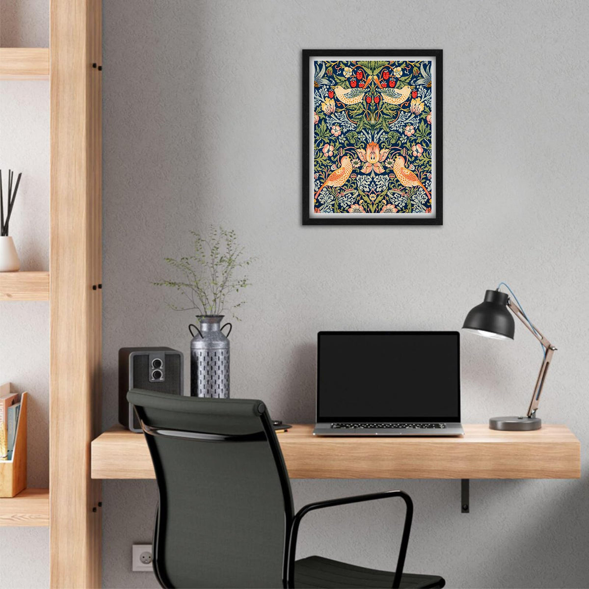 Framed William Morris Wall Art Floral Bird Decor 11" Lx14 W, Animal Artwork Wall Pictures Modern Aesthetic Canvas Prints for Living Room Bedroom Bathroom Office Kitchen Decoration