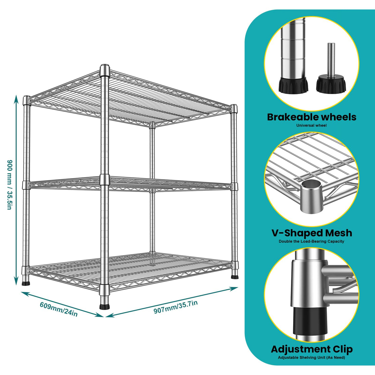 24"Depth Metal Wire Shelving Unit Storage Shelves Adjustable Kitchen shelf Microwave Stand Sturdy Steel Bakers Rack Standing Organizer 1650LBS for Commercial Pantry Garage Factory industrial warehouse