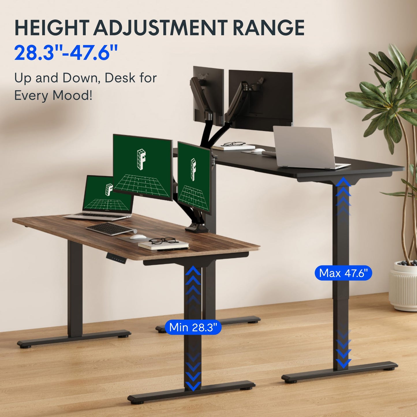 FLEXISPOT 79"x32" Large Dual Motor Electric Standing Desk, Black Walnut - 198 LBS Heavy-Duty Capacity, Ideal for Home Office, Creative Studio, or Multi-Monitor Setup