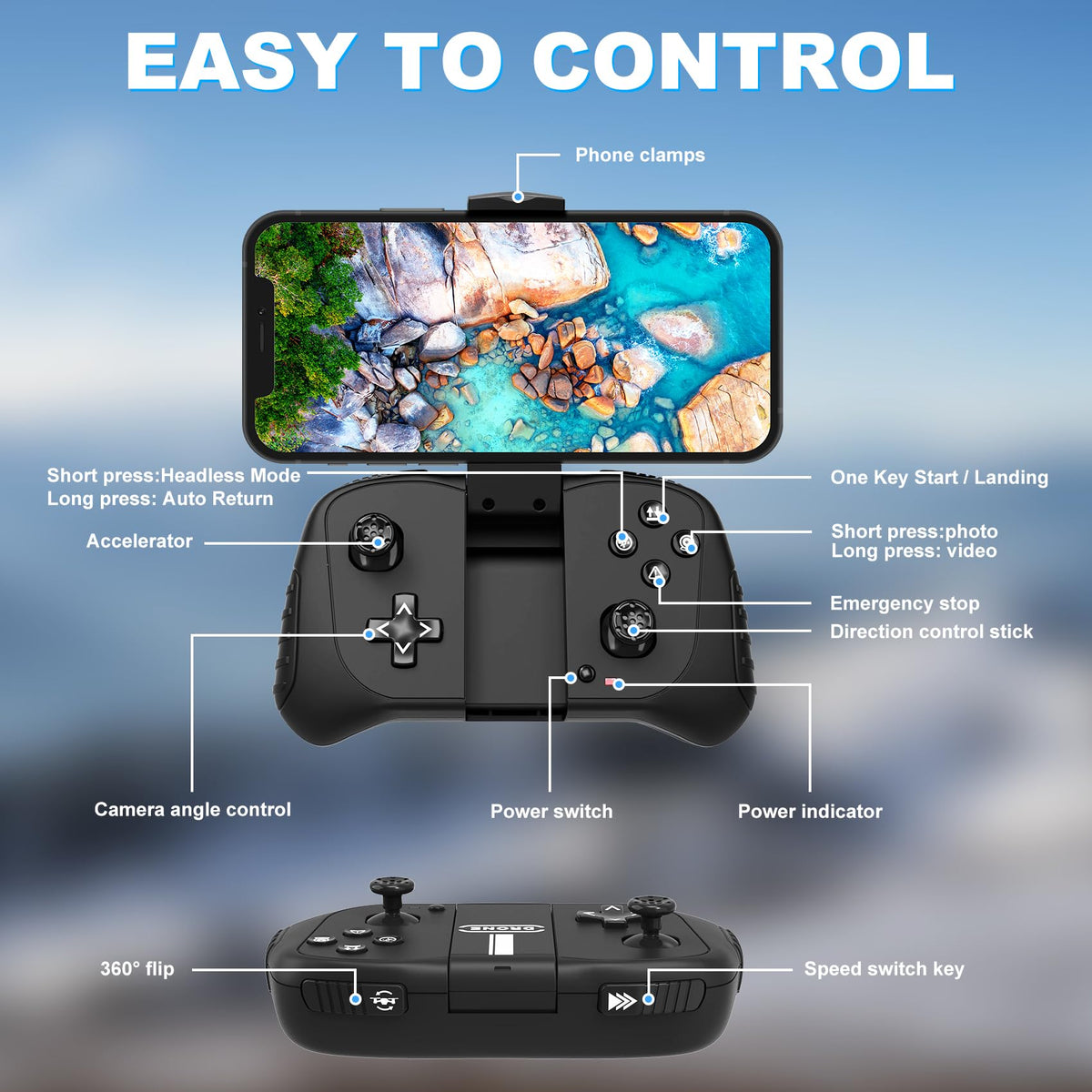 Drone with Camera for Adults, HD FPV Drones with Upgrade Altitude Hold, One-Key Take Off/Landing, Voice Control, Headless Mode, 2 Batteries, Toys Gifts for Teen Boys Girls, Beginner