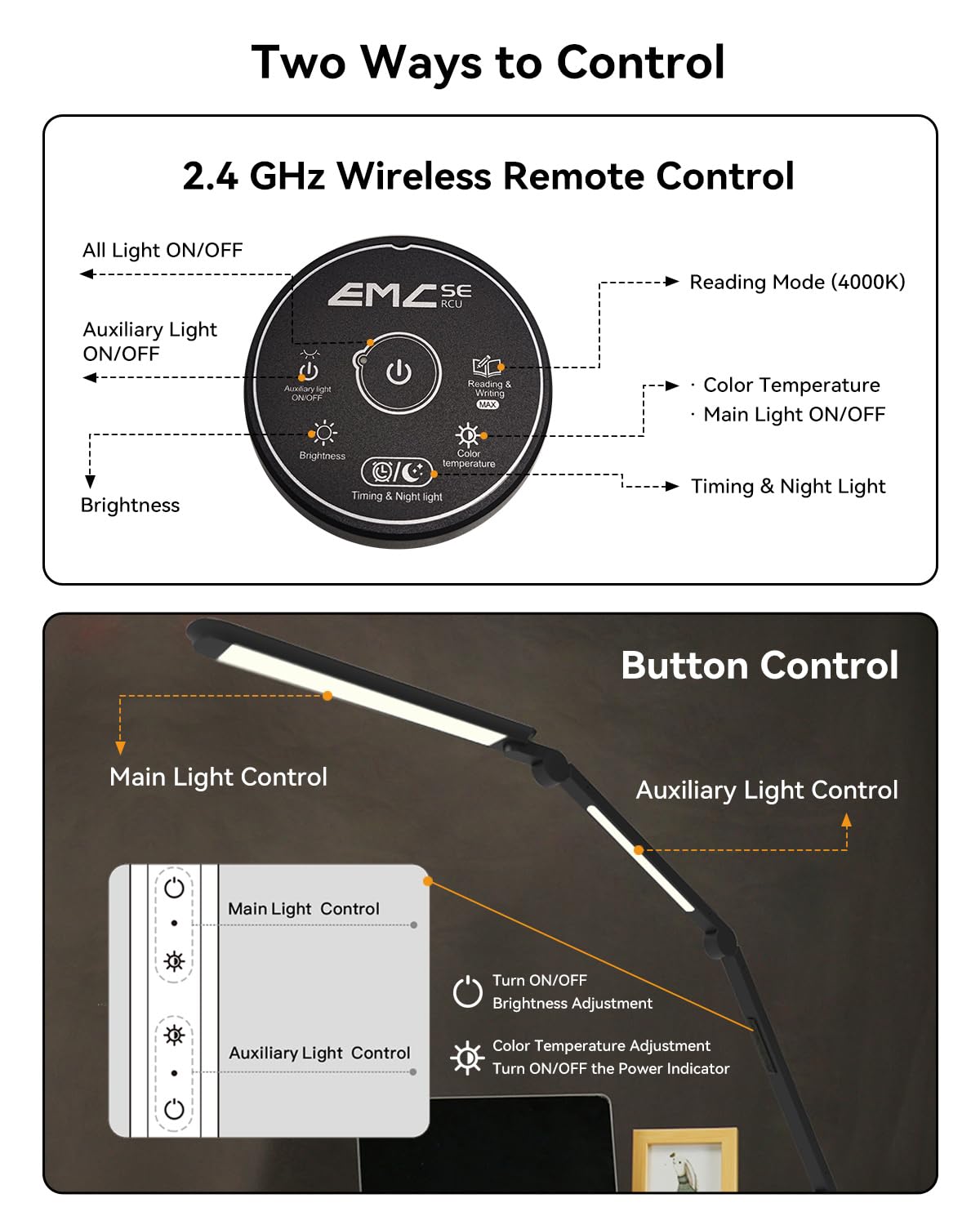 LED Desk Lamp with Clamp, Architect Desk Lamp with Remote, Flexible Swing Arm Desk Light with Dual LED Light, Stepless Dimming, 5 Color Mode & 4 Brightness for Sewing Painting Drafting Crafting