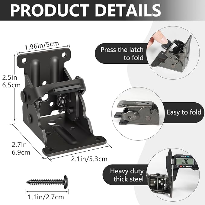 4 Pack Folding Brackets, Self-Lock Hinge