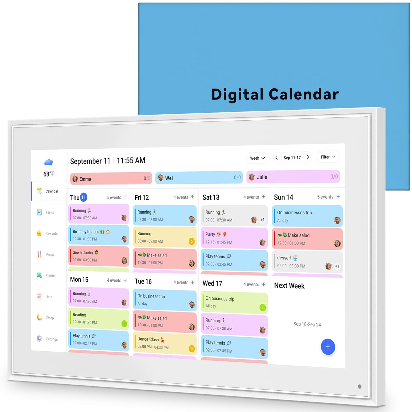 15.6 Inch Digital Calendar Wall Touch Screen Chore Chart, 32GB Electronic Calendar + Smart Family Planner, Wall and Desk Mountable, Gifts for Women Men, Gifts for Mom Dad