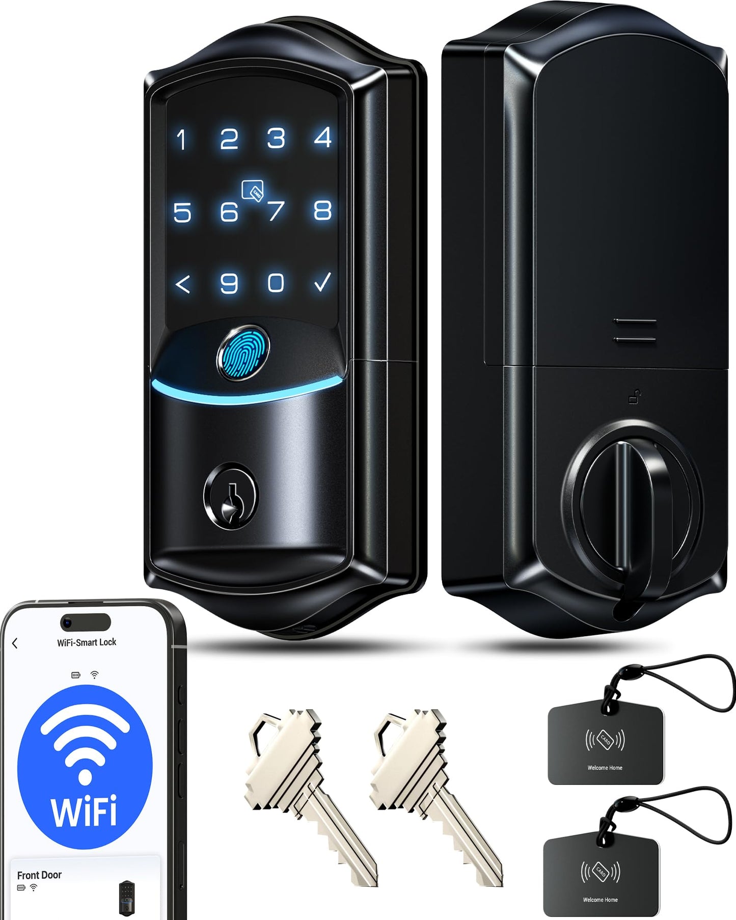 Veise VE027 Built-in Wi-Fi Smart Lock, Fingerprint Keyless Entry Front Door Lock, App Remote & Voice Control, No Hub Needed, Touchscreen Keypad Deadbolt, IP65 Waterproof, BHMA Grade 3, Matte Black