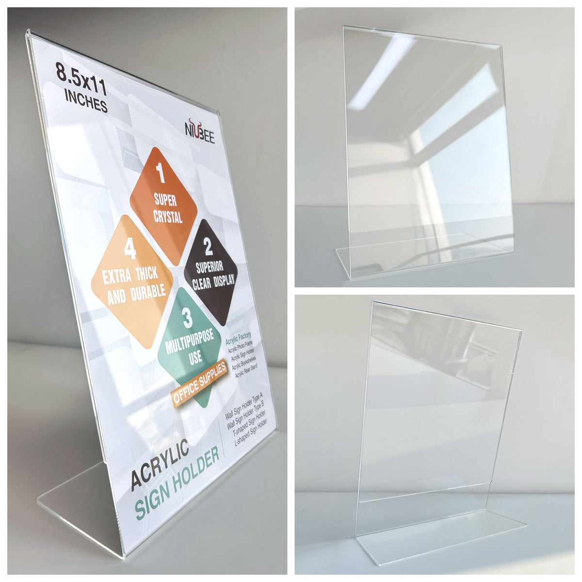 NIUBEE Acrylic Sign Holder 8.5 x 11 Inches Slanted Back, Clear Plastic Sign Holder Paper Display Table Stand for Office, Store, Restaurant (10 Pack)