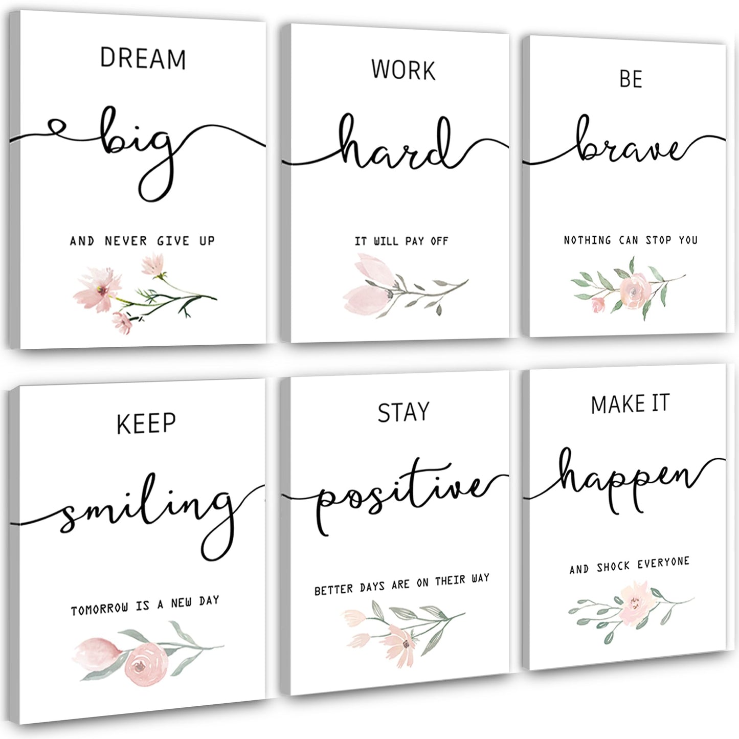 Inspirational Wall Art for Bedroom, Motivational Office Wall Art Decor, Framed Canvas Wall Art for Women, Girls, Positive Affirmations Quotes Prints, Set of 6PCS, 8"x10", FRAMED