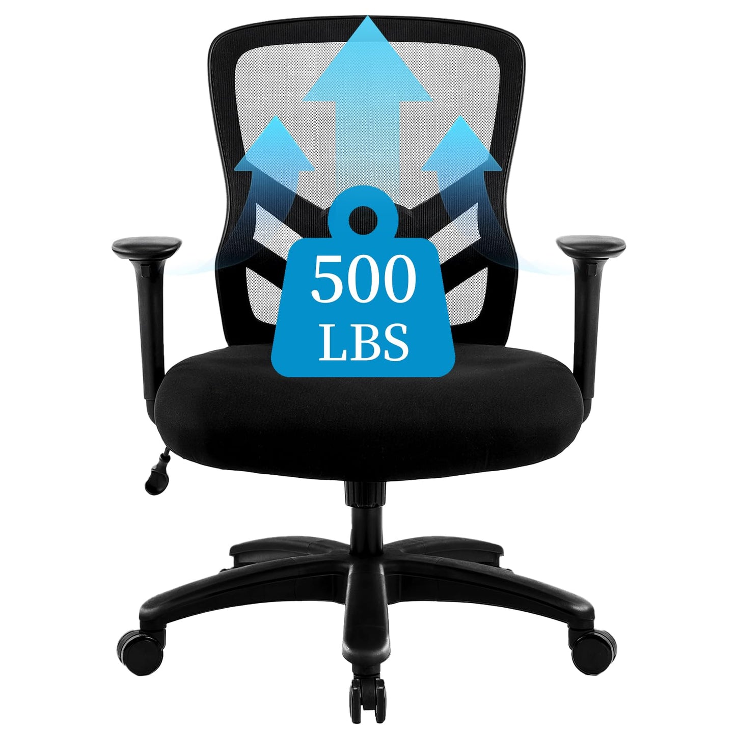 YFO Big and Tall Office Chair 500LBS - Computer Desk Chair with Adjustable Lumbar Support, Heavy Duty Ergonomic Mesh with 360 Rotation 4D Arm and Extra Wide Comfty Seat, Quiet Wheels for Adults, Black