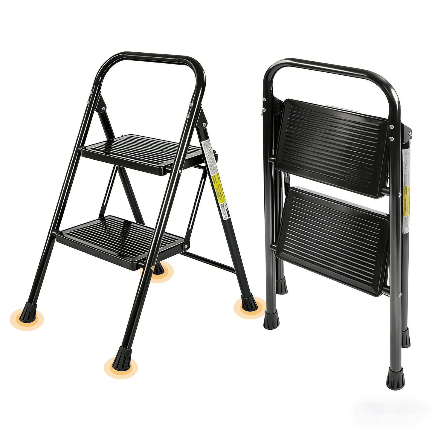 Valeo 2 Step Ladder, Step Stool with Wide Anti-Slip Pedal, 330 lbs Capacity,Step Ladder Folding Step Stool for Adults, Lightweight Steel Portable ladders for Home Kitchen & Office,Black