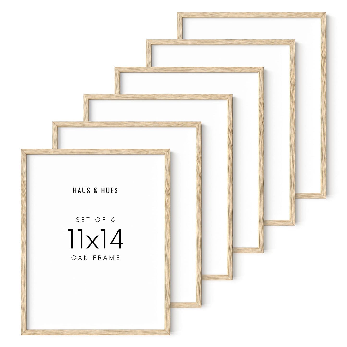 HAUS AND HUES Beige Oak Wood 11x14 Picture Frame - Modern Wood Wall Art Display - Lightweight 11x14 Frame for Art Prints, Photos, Posters - Ready-to-Hang Vertically & Horizontally (Set of 6)