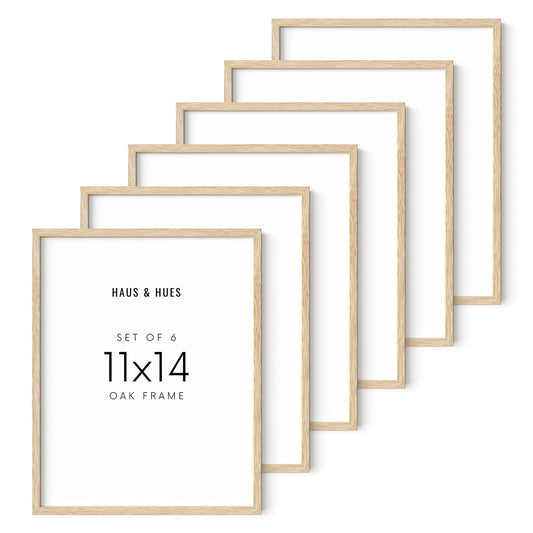 HAUS AND HUES Beige Oak Wood 11x14 Picture Frame - Modern Wood Wall Art Display - Lightweight 11x14 Frame for Art Prints, Photos, Posters - Ready-to-Hang Vertically & Horizontally (Set of 6)