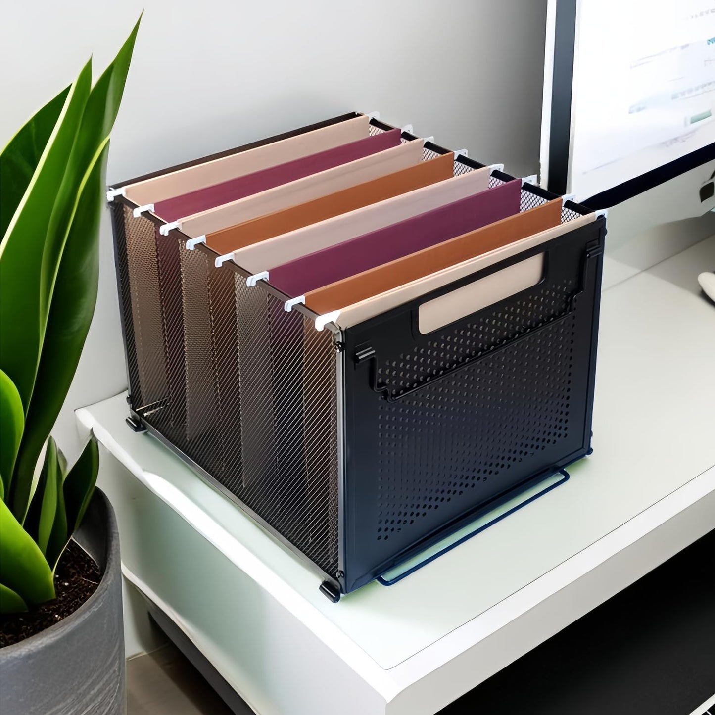 SETTFRFE Letter Size Hanging File Folder Organizer,Metal Filing Crate,File Basket for Hanging File,Black (Perforated metal plate)