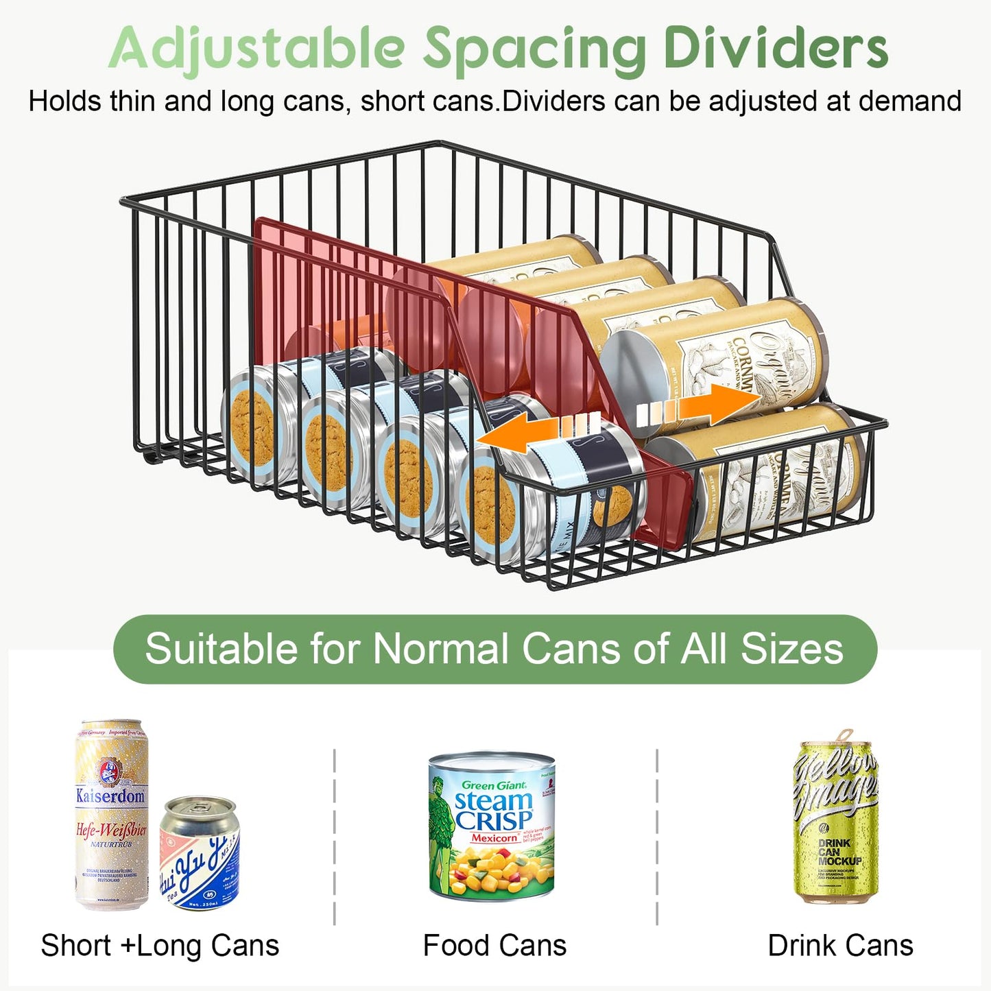 3 Pack Can Storage Organizer For Pantry,Stackble Widen Can Holder Rack With 3 Adjustable Dividers, Can Dispensers For Soup Soda Canned Food Water Bottle, Pop Drink Organizers for Cabinet Shelf