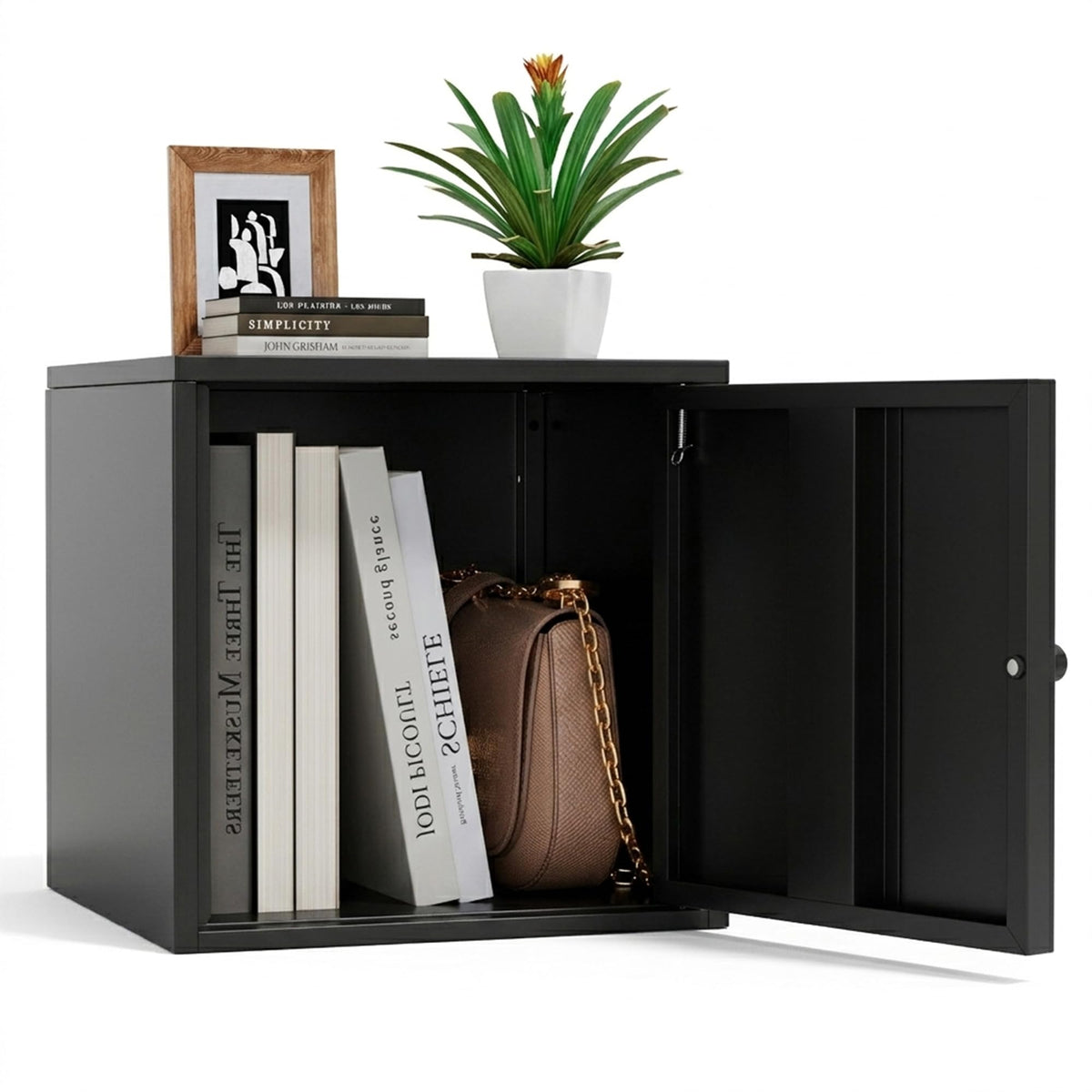 Tivostaral Cube Storage Organizer, 11" x 11" x 11" Mini Aesthetic Metal Storage Cabinet with Door, Small Steel Cabinet for Desk, Stackable Modular Storage Bin for Office, Home