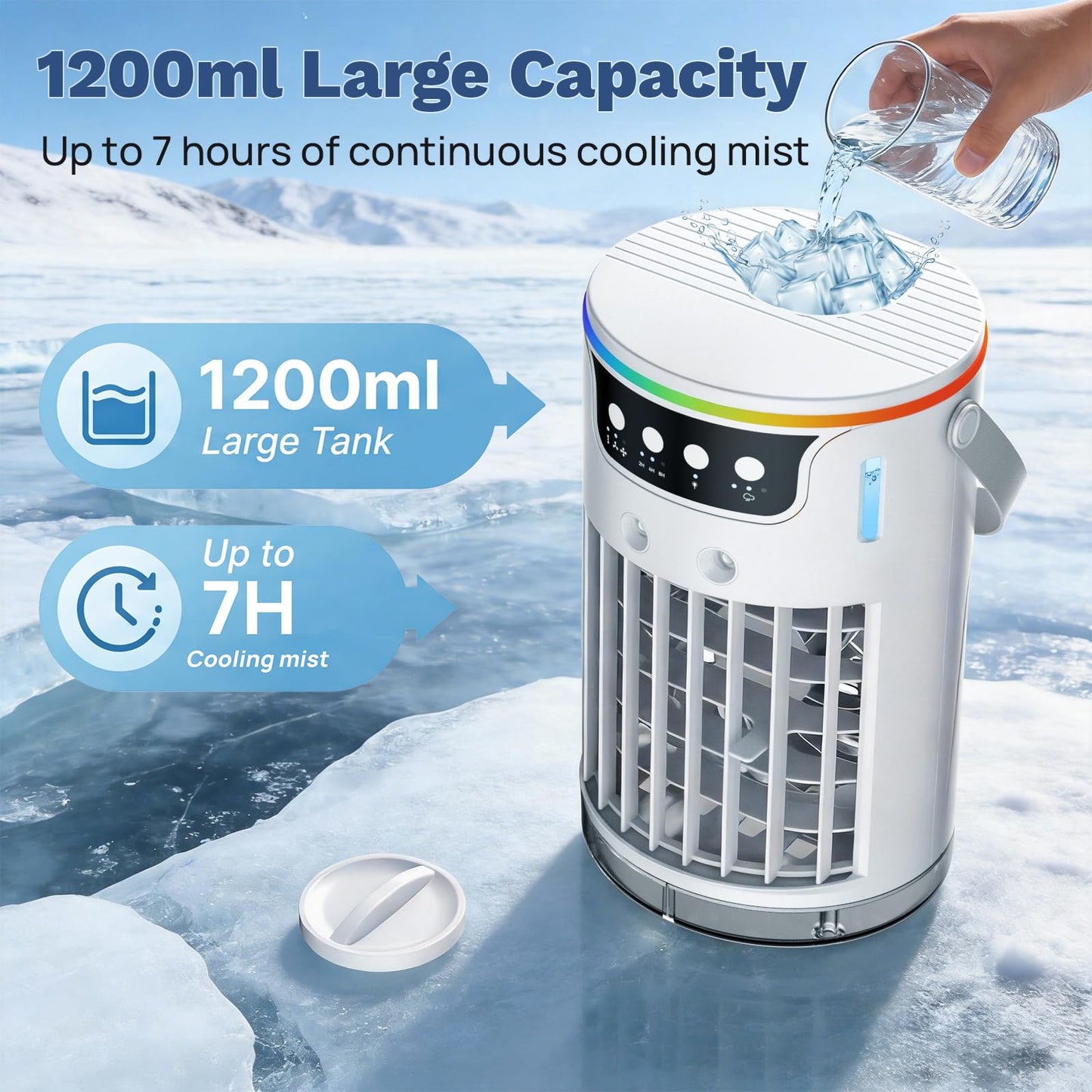 Portable Air Conditioners Desktop AC Unit with Water Ice Cooling Mist, Personal Evaporative Air Cooler Fan Mini Swamp Cooler for Bedroom, Nightstand, Office, Dorm, RV (White)