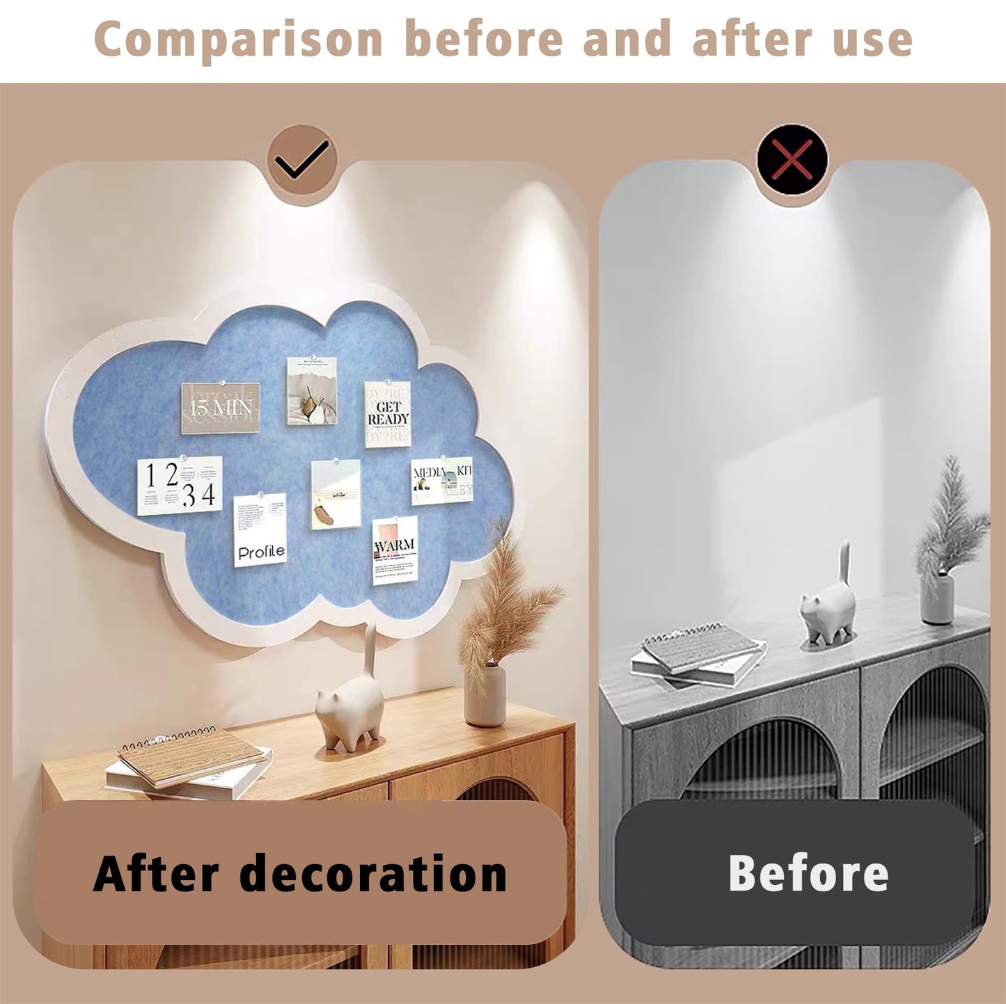 Cute Cloud Felt Board for Wall 24x16, Foldable Vision Board & Photo Display Board, Aesthetic Pin Board for Notes, Pictures & Jewelry Organizer, Dorm Room Decor for Bedroom Office(Cloud-Baby Blue)