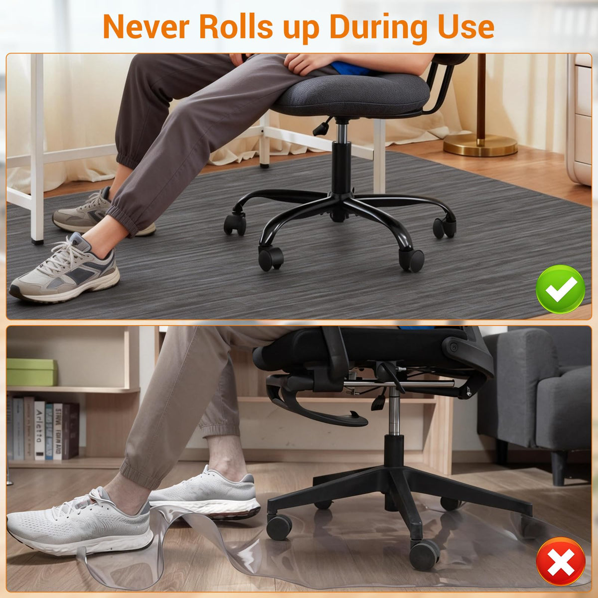 Garvee Office Chair Mat for Hardwood Floor, 48" x 60" Under Desk Computer Rolling Chair Mat for Wood Tile Floor, Anti-Slip Backing Under Desk Low-Pile Office Rug Floor Mats Black Gray