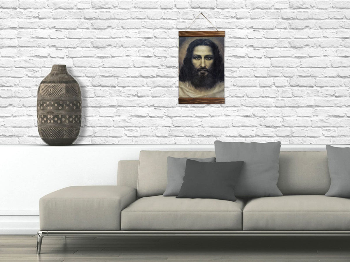 Jesus Christ Face Based on Painting by Ariel (Haroutin) Agemian Wood Framed Canvas Print 11.8 x 15.7 Inches