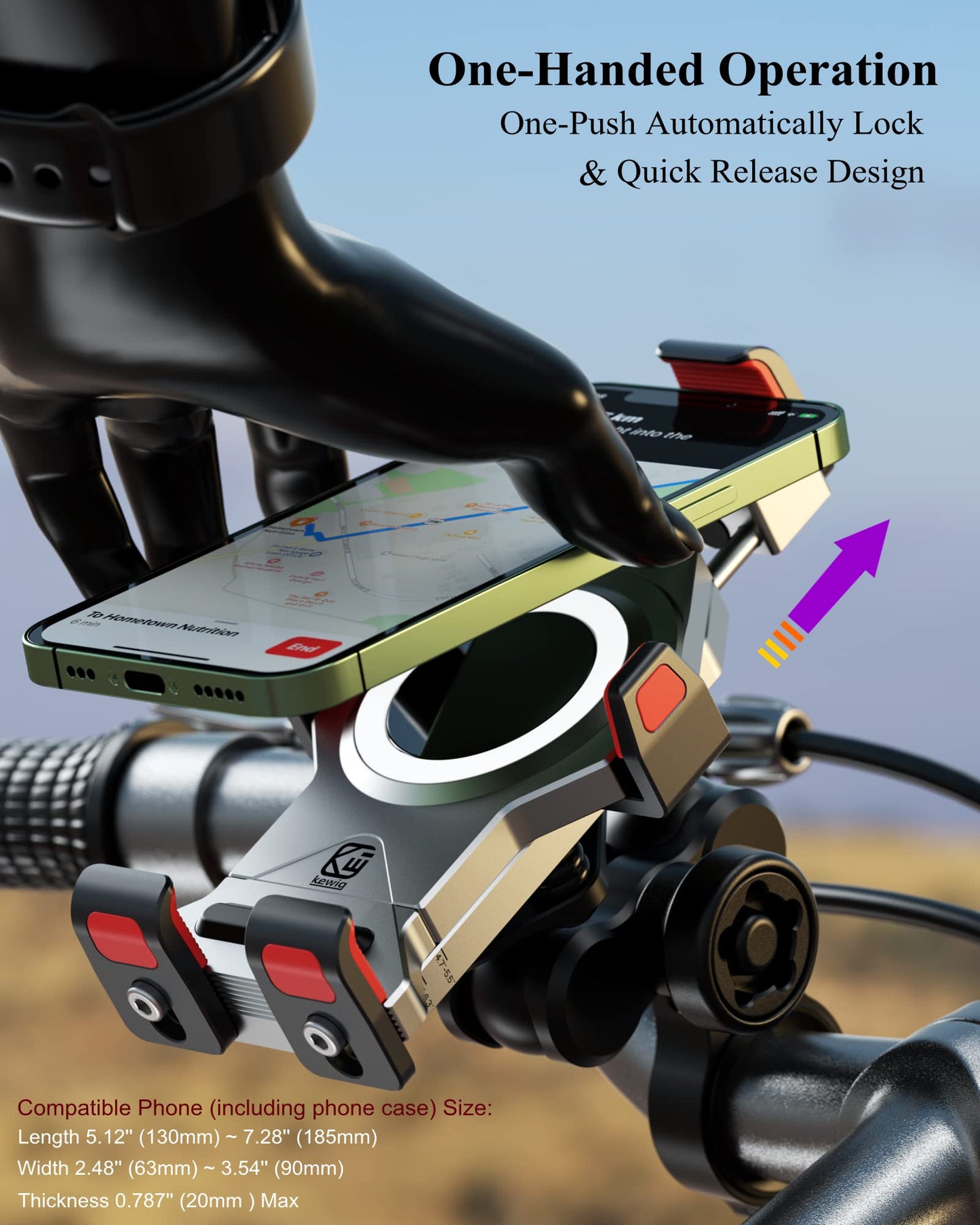 BRCOVAN Anti-Theft Aluminum Alloy Motorcycle Phone Mount with Vibration Dampener & Secure Lock, Adjustable Motorcycle Handlebar Cellphone Holder for Bike Bicycle Scooter ATV, Fit 4.7-7.2'' Smartphone