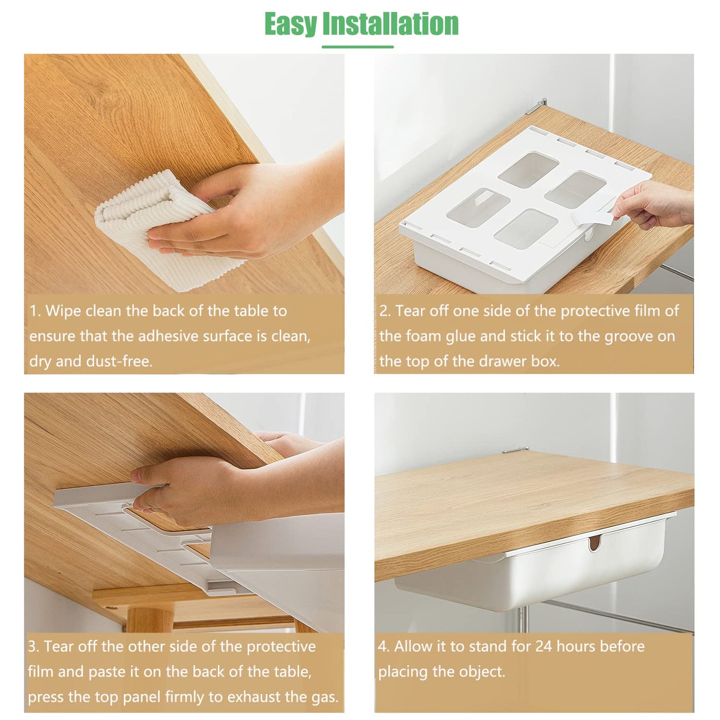 PitorKiter Under Desk Drawer, 2 Pack Large and Medium Hidden Self-Adhesive Under Desk Organisers for Storage of Cutlery, Office Supplies, Stationery and Cosmetics (White-2)