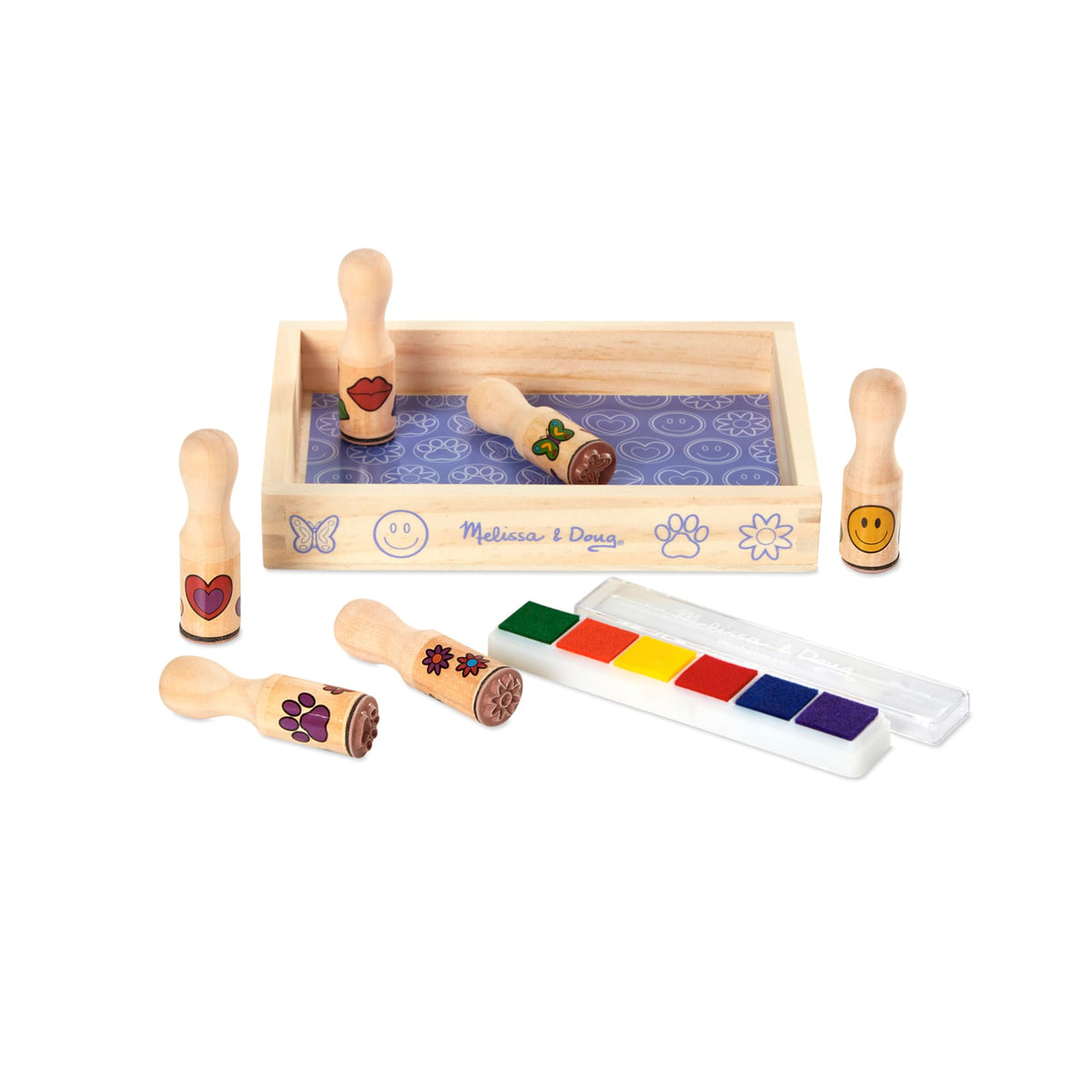 Melissa & Doug Happy Handles Wooden Stamp Set: 6 Stamps and 6-Color Stamp Pad