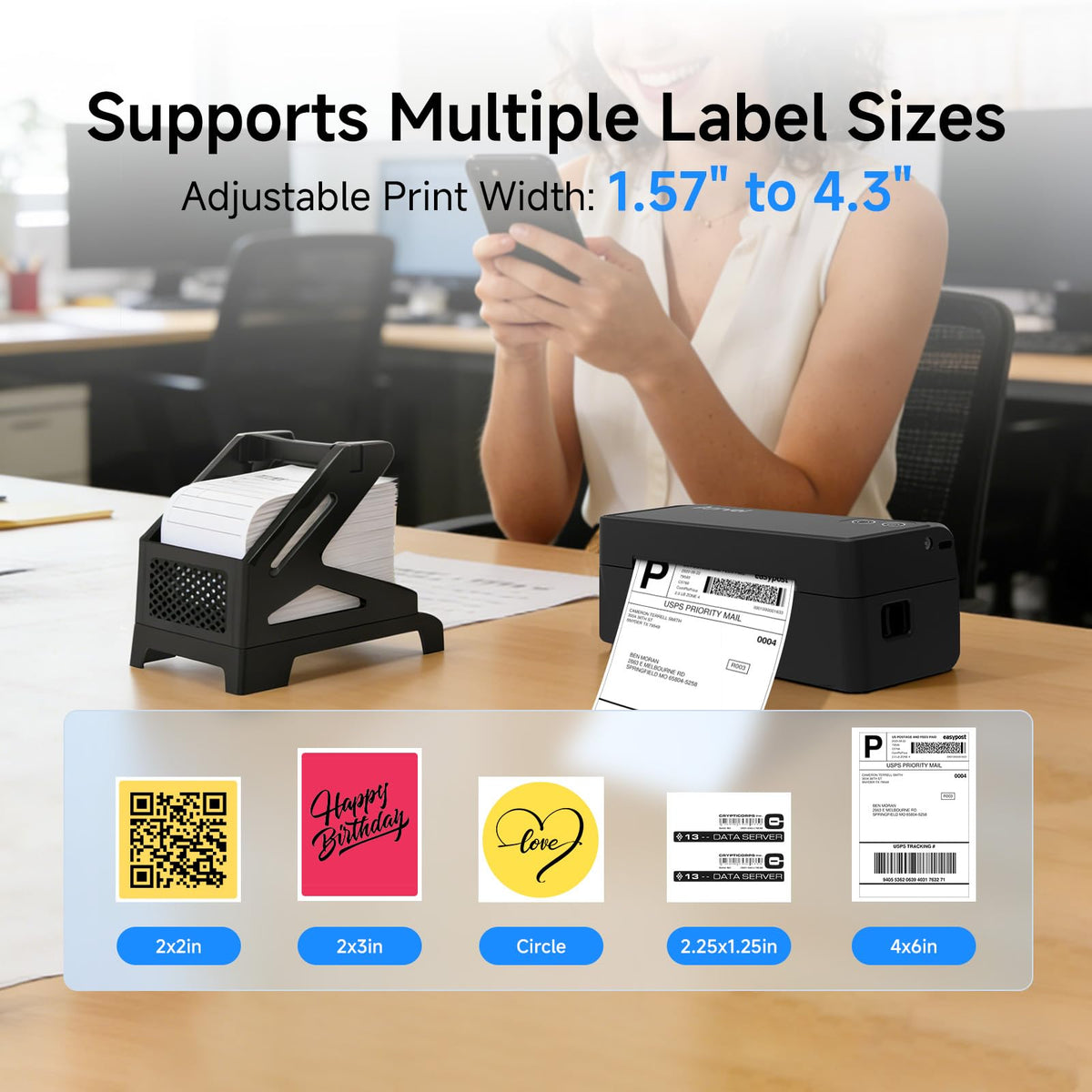 Arrvel Bluetooth Thermal Label Printer with Stand, Wireless 4x6 Shipping Label Printer for Small Business, Support iPhone, Android Windows & Mac, Widely Used for USPS Amazon Etsy Shopify (Black)