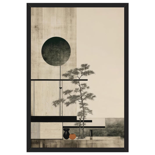 PMKXFGK Black Frame Wall Art Japandi Scandinavian Wall Decor Japanese Mid Century Wabi Sabi Posters Vintage Minimalist Abstract Canvas Print Neutral Landscape Painting for Living Room Office 12x16inch