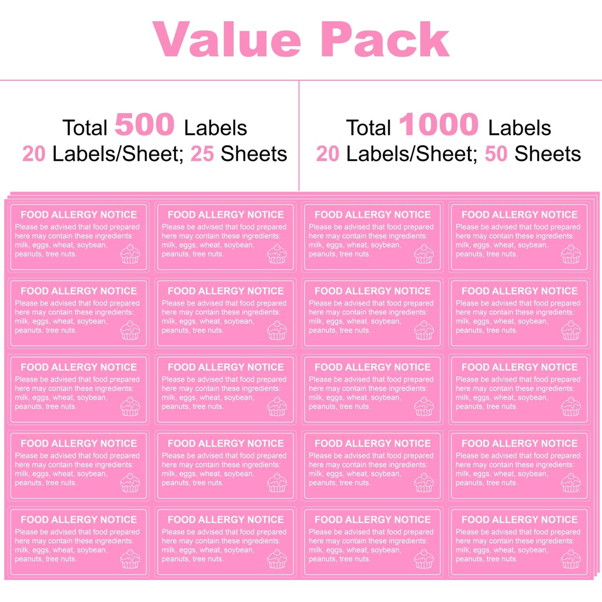 Hepertise 500 Pcs Food Allergy Stickers, 1x2 Inch Labels for Bakery, Cookie, Kitchen