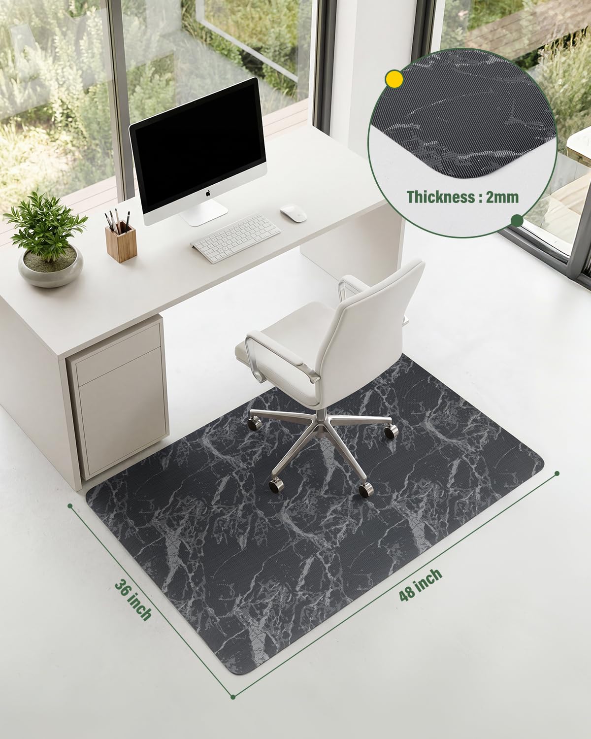 Asrug Office Chair Mat for Hardwood Floor 36" x 48" Desk Computer Chair Mat for Rolling Chair PVC Plastic Durable Non-Slip Under Desk Rug,Hard Floor Protector for Office Home, Gray Marble Design Mat