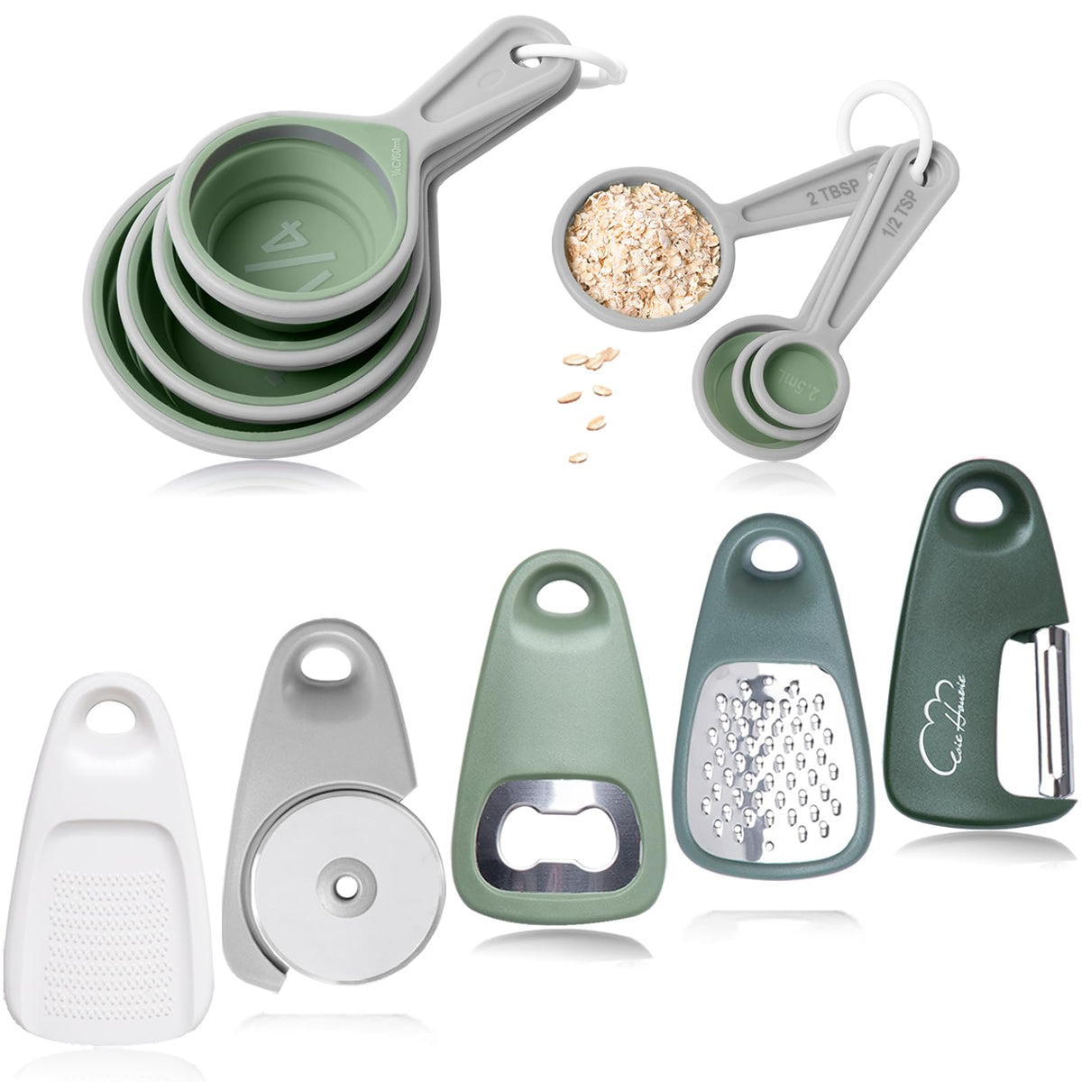 Kitchen Gadgets Set 13 Piece, Space Saving Cooking Tools Includes Collapsible Measuring Cups Measuring Spoons and Stackable Kitchen Gadgets for Small Space, RV Essentials Camper Accessories